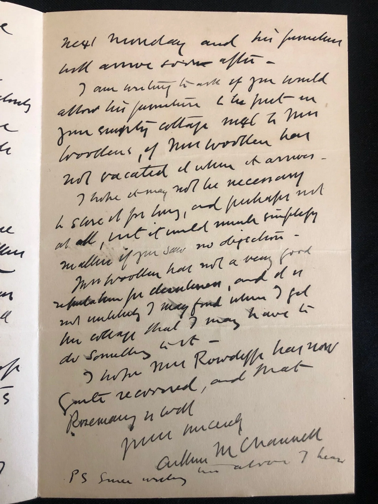 Letter by Sir Arthur Moseley Channell,English High Court judge (1916)