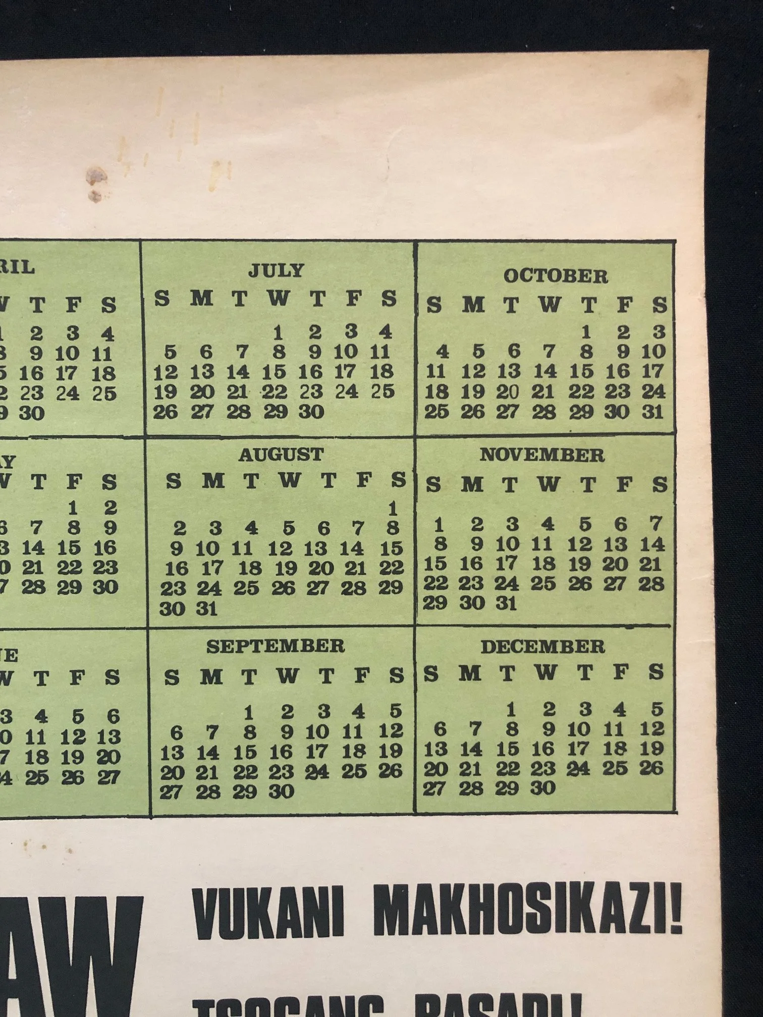 1987 calendar and political manifesto issued by FEDTRAW (The Federation of Transvaal Women), a key anti-apartheid organization in South Africa.

