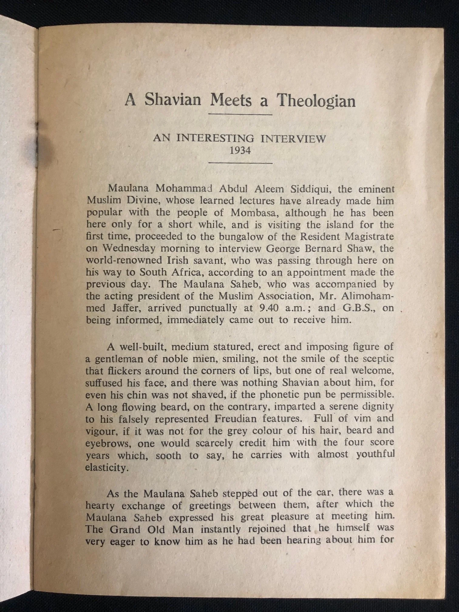 "Interesting Interview” with George Bernard Shaw and Sufi missionary, Maulana Abdul Aleem Siddiqui on Islam (1935)