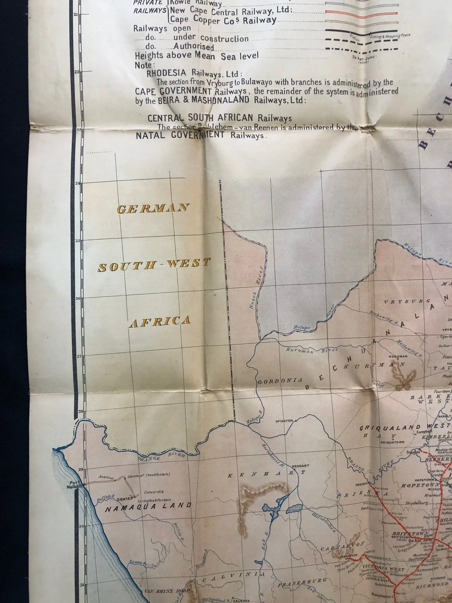 Standard Railway Map of South Africa 1907