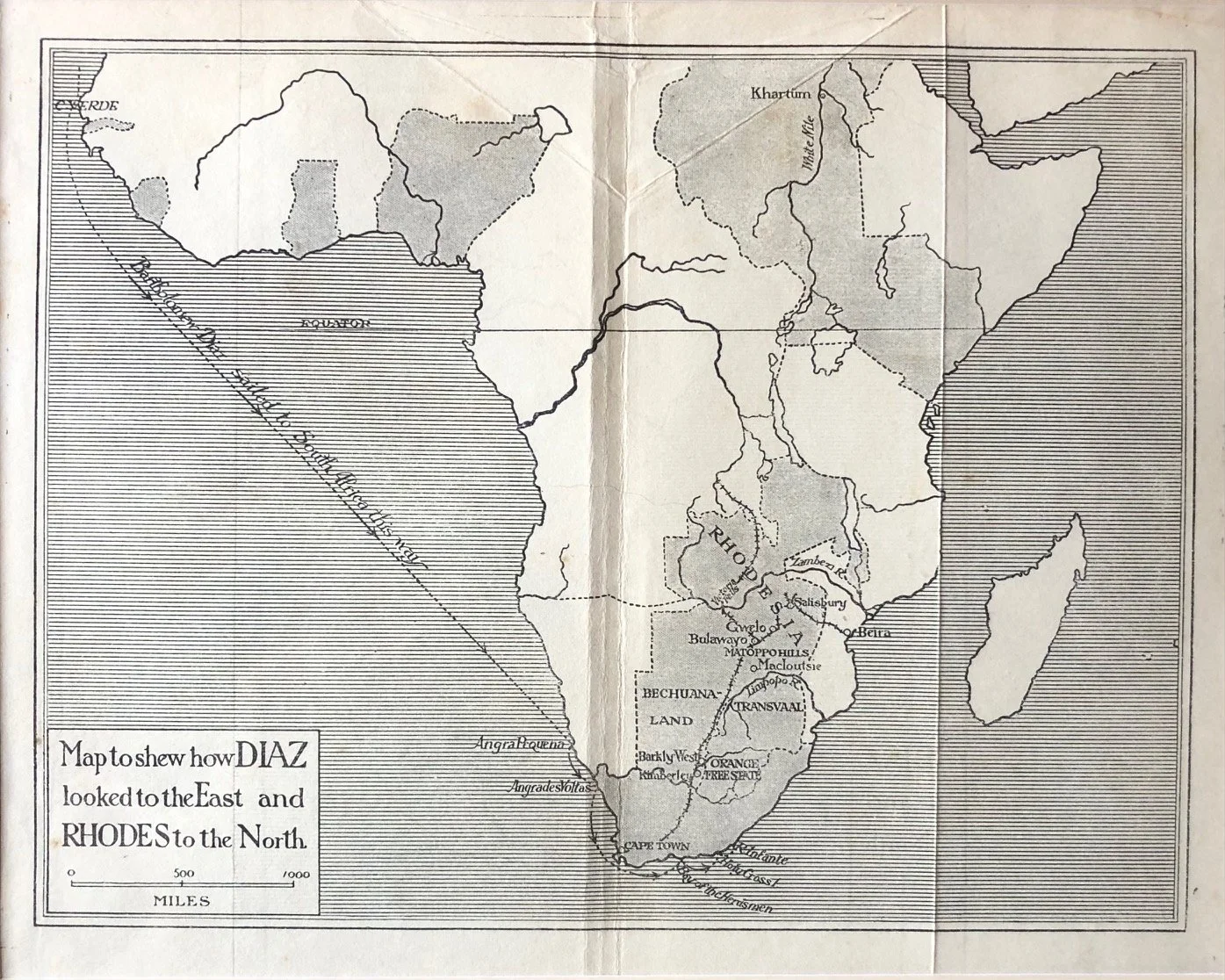 Map of Africa, from Diaz to Rhodes (c.1920)
