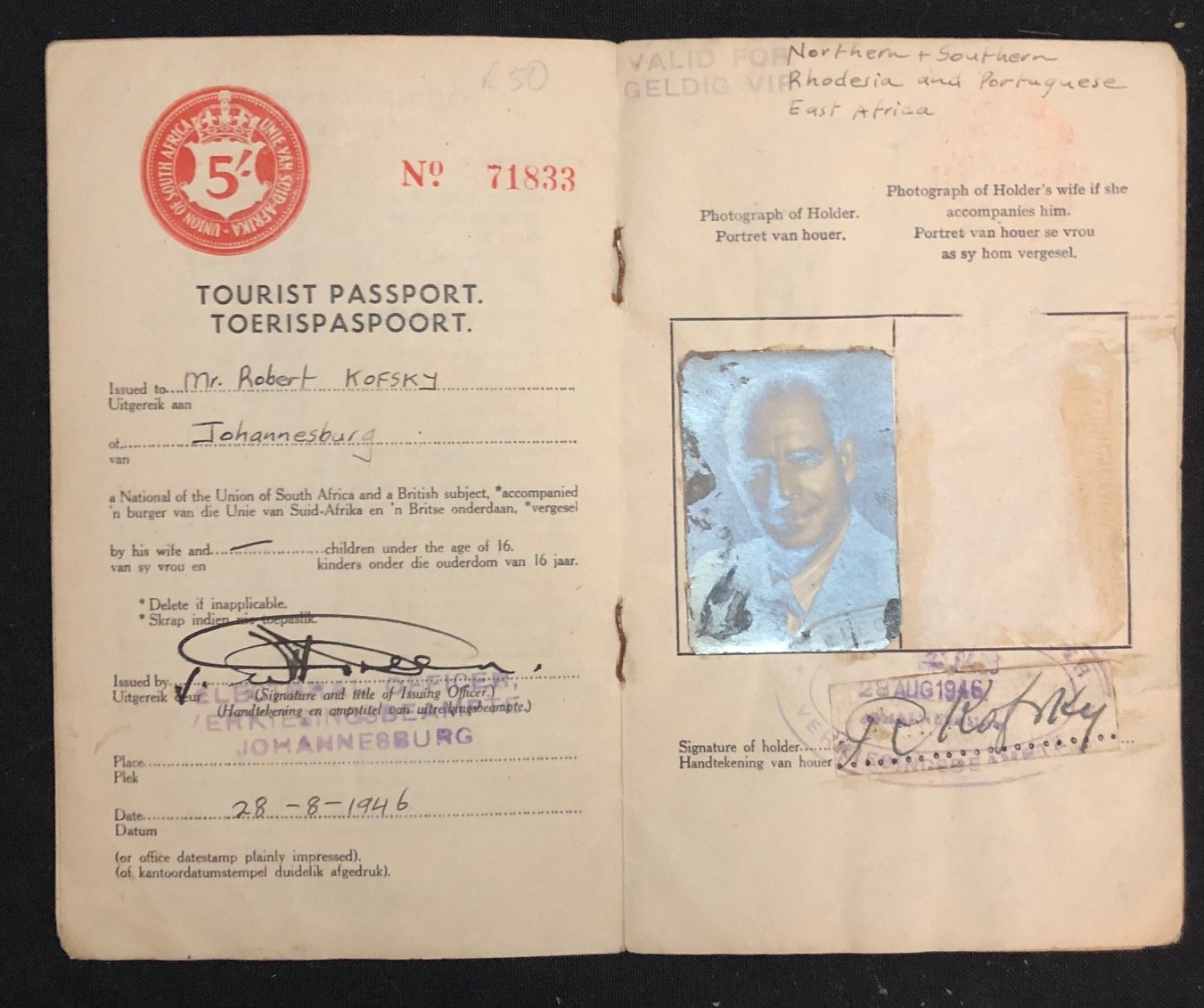 Three passports issued during the Union of South Africa period 
(1910–1961).