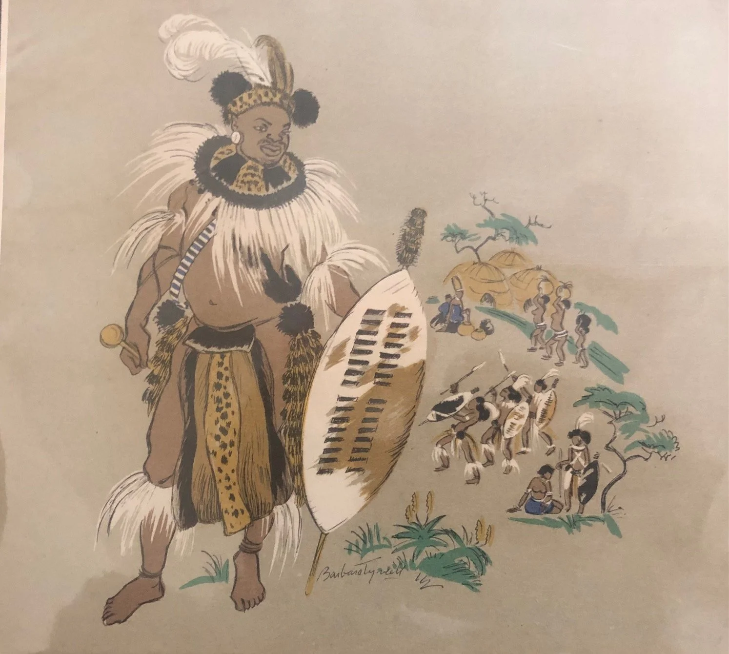 A Painting of a Zulu Man by Barbara Tyrrell