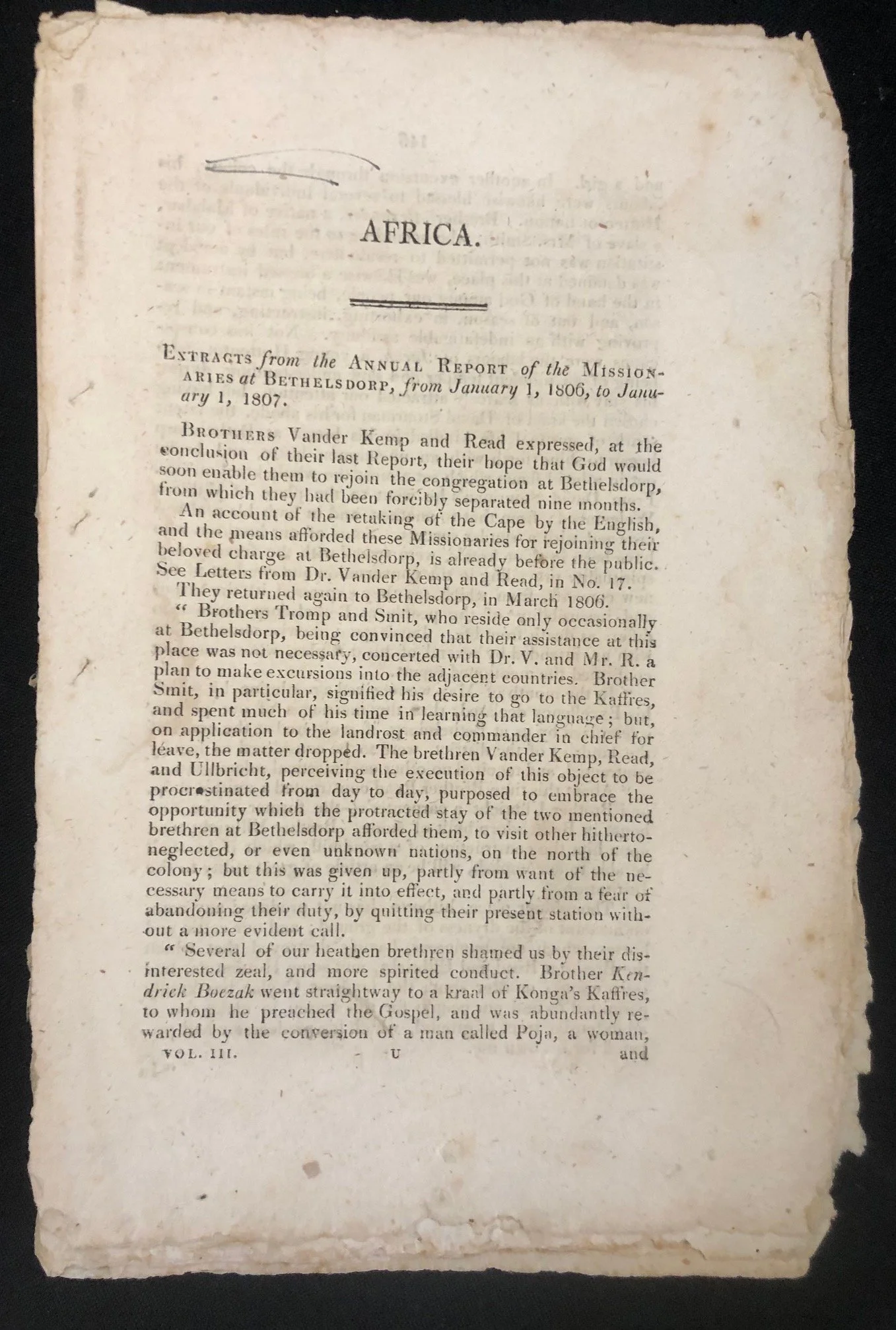 Eastern Cape frontier reports - Missionary, Van der Kemp c.1806