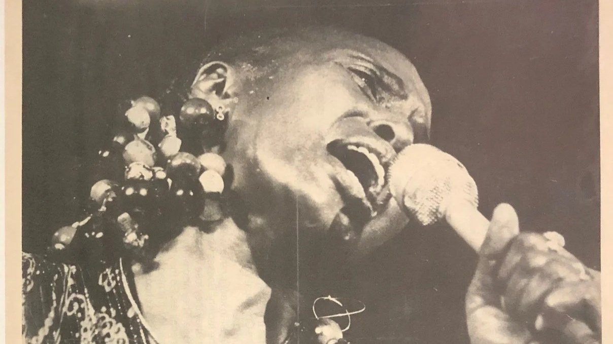 Poster issued by Learn and Teach of anti-apartheid activist and Grammy winner Miriam Makeba. c.1990