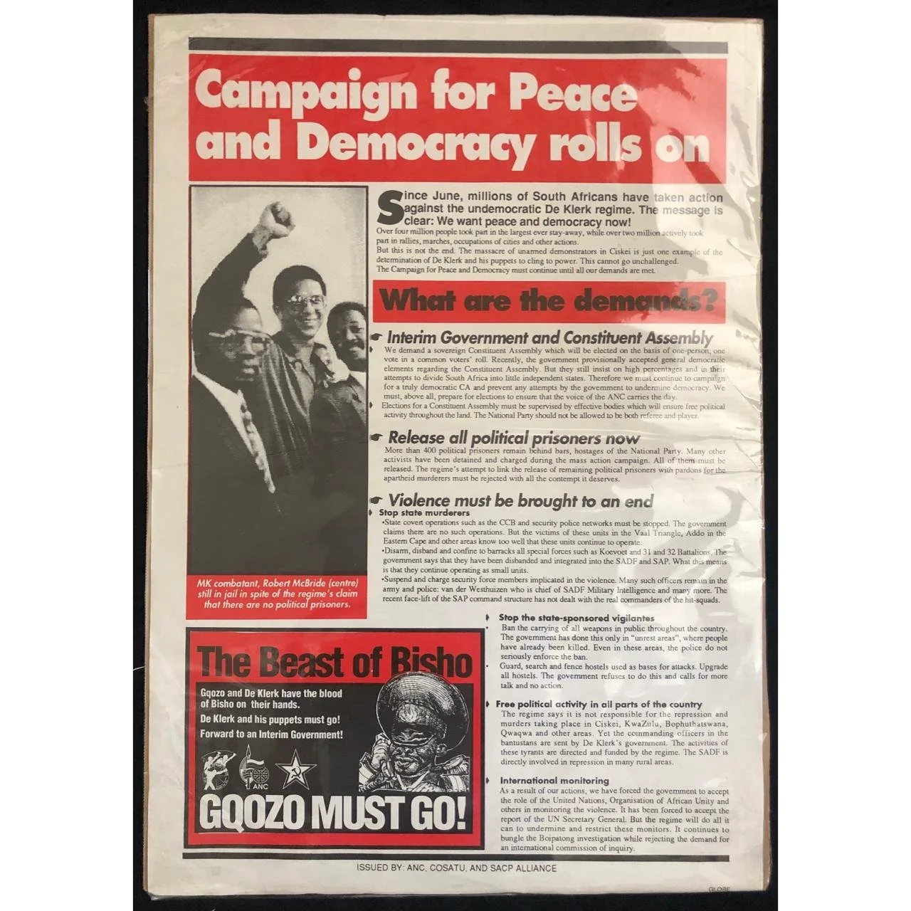 Campaign for Peace and Democracy Poster (1992) R2,500