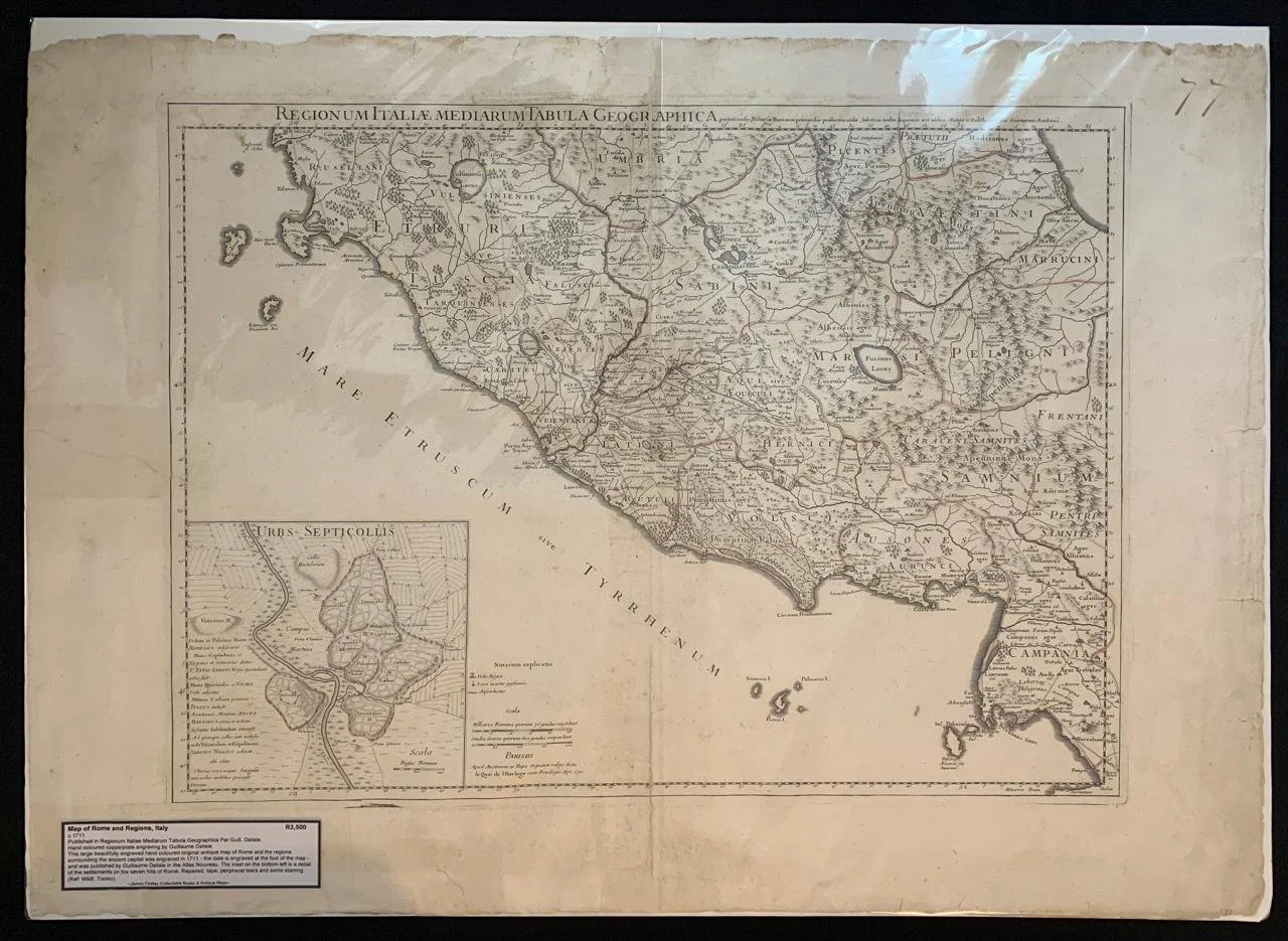 Map of Rome and Regions, Italy (1711)