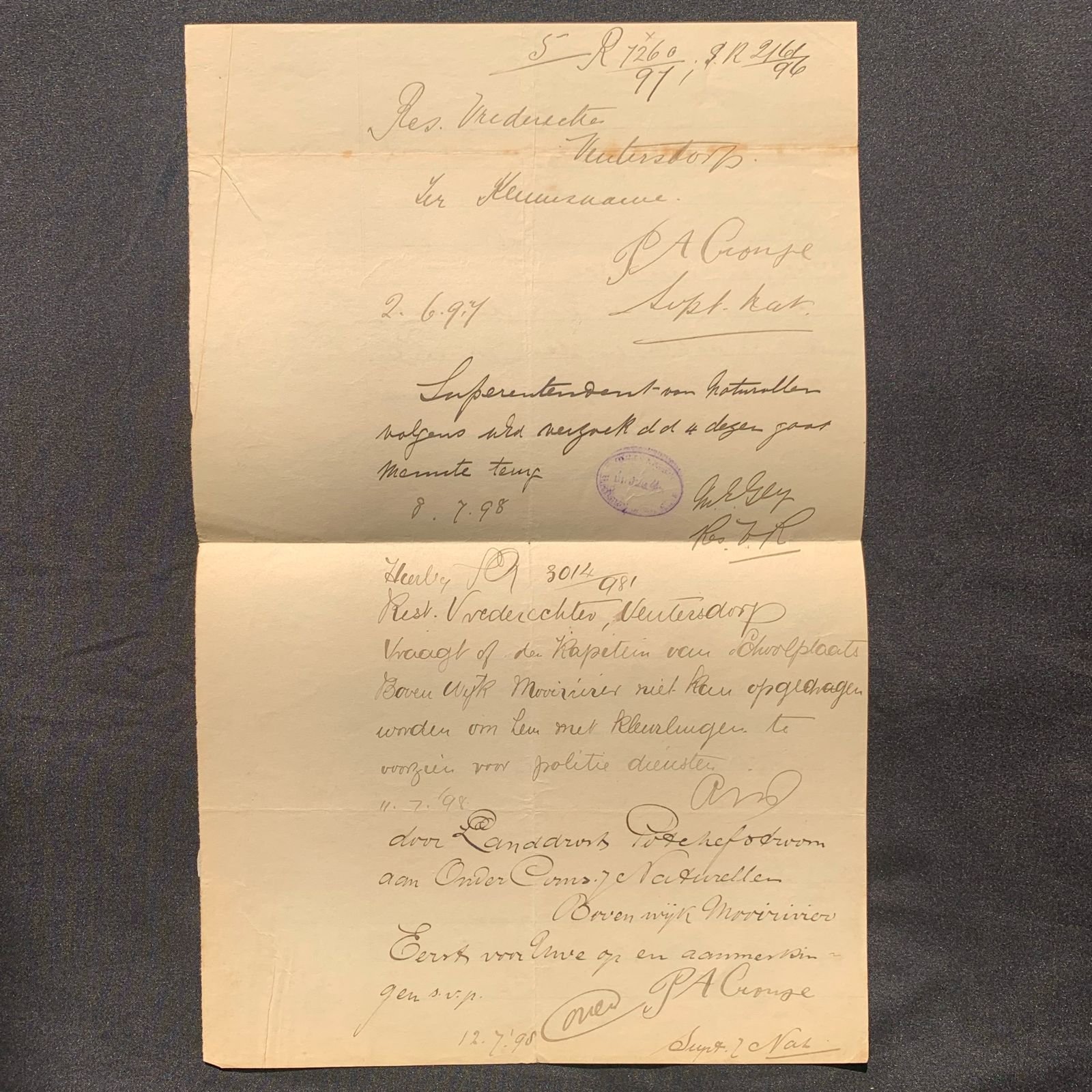 Autographed Document by General Piet Cronje 1897 R2,500