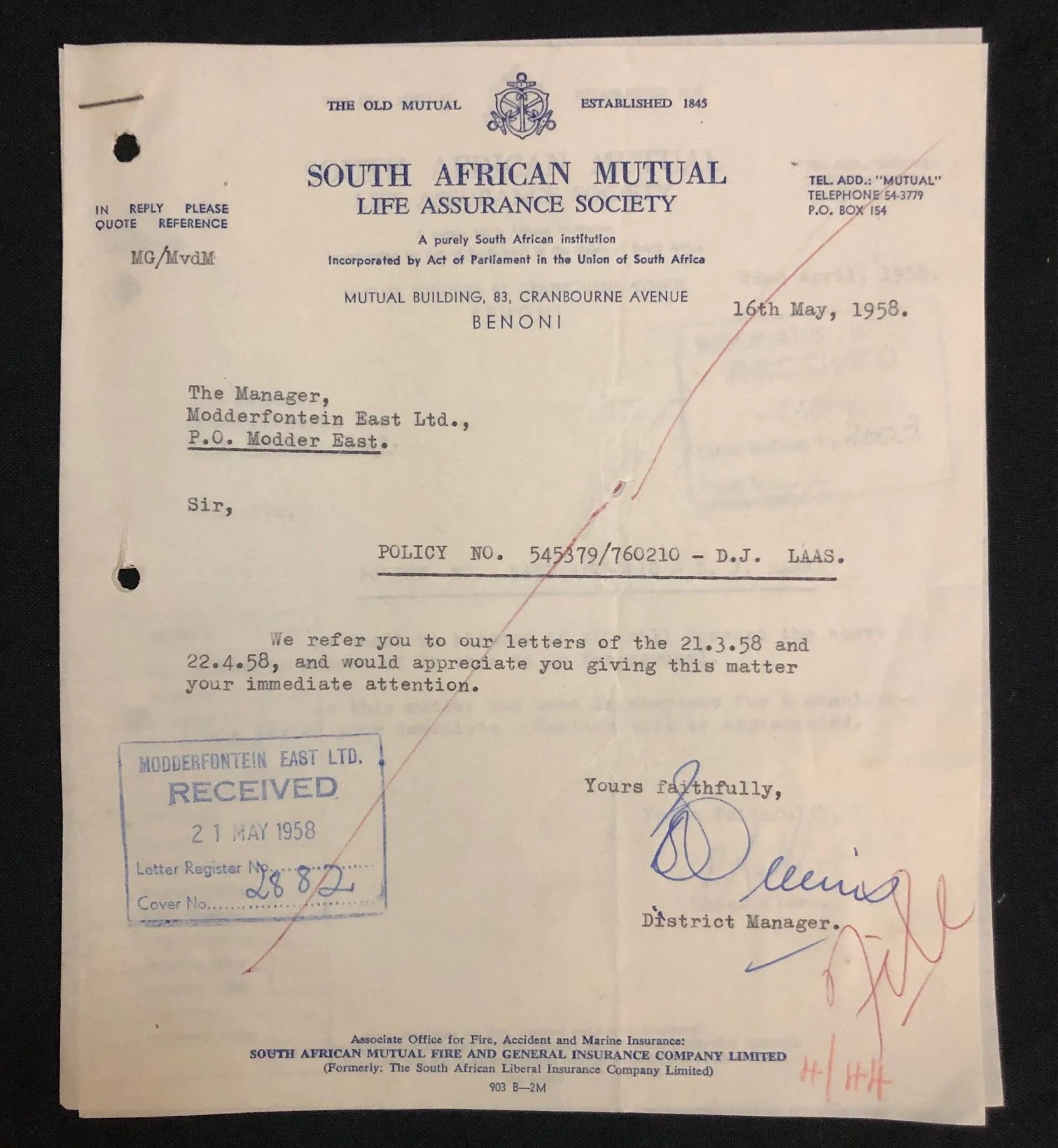 Apartheid Interest: South African Mutual Life Assurance Society (1958) R1,000