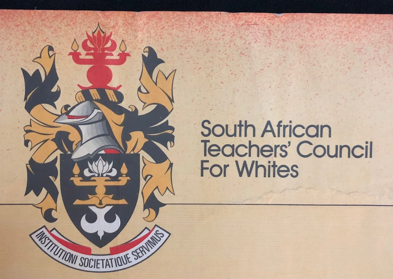 Apartheid era Registration Certificate issued by the South African Teachers’ Council for Whites 1978