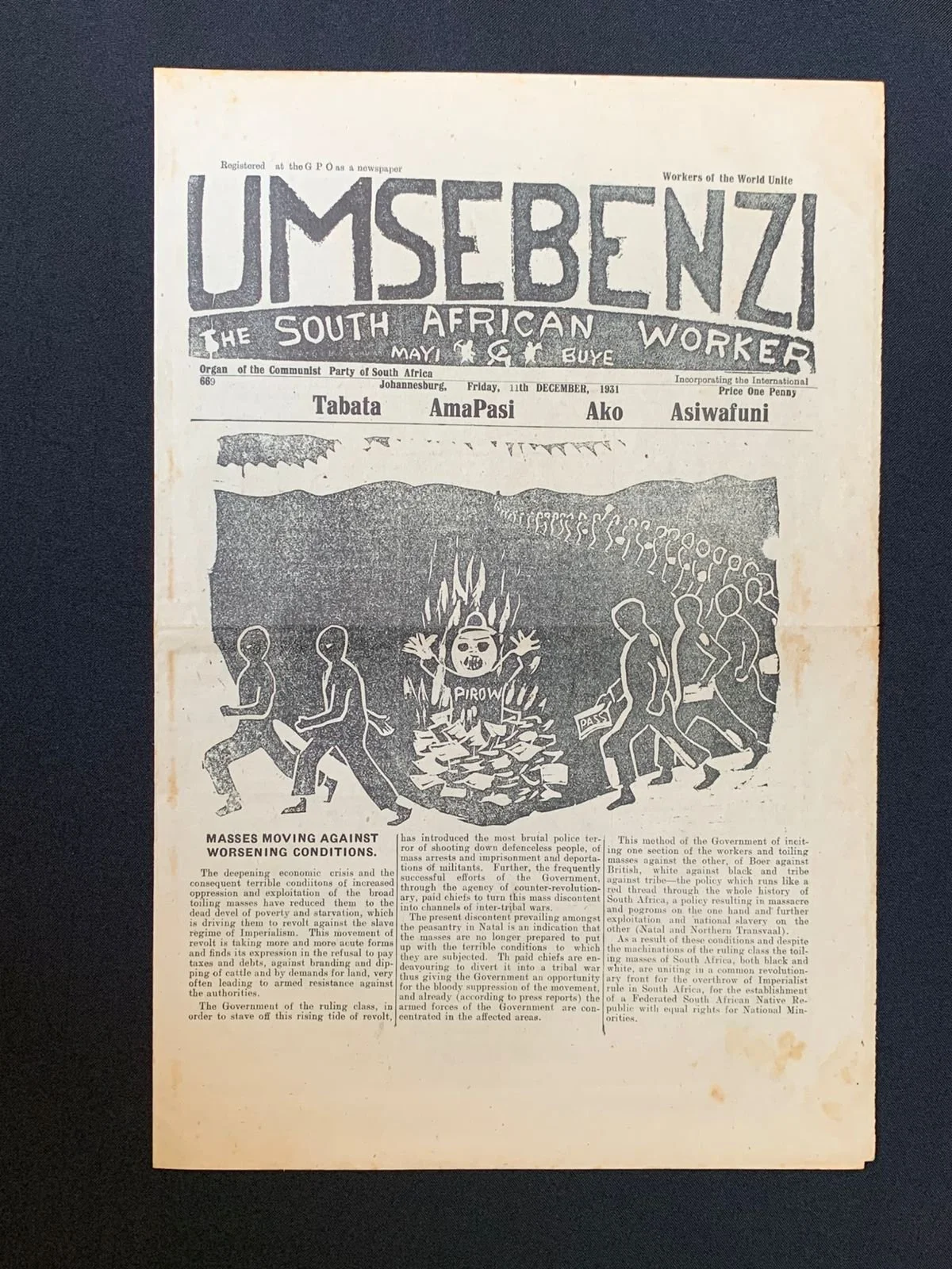 Umsebenzi - Communist Party Newspaper  (1931)