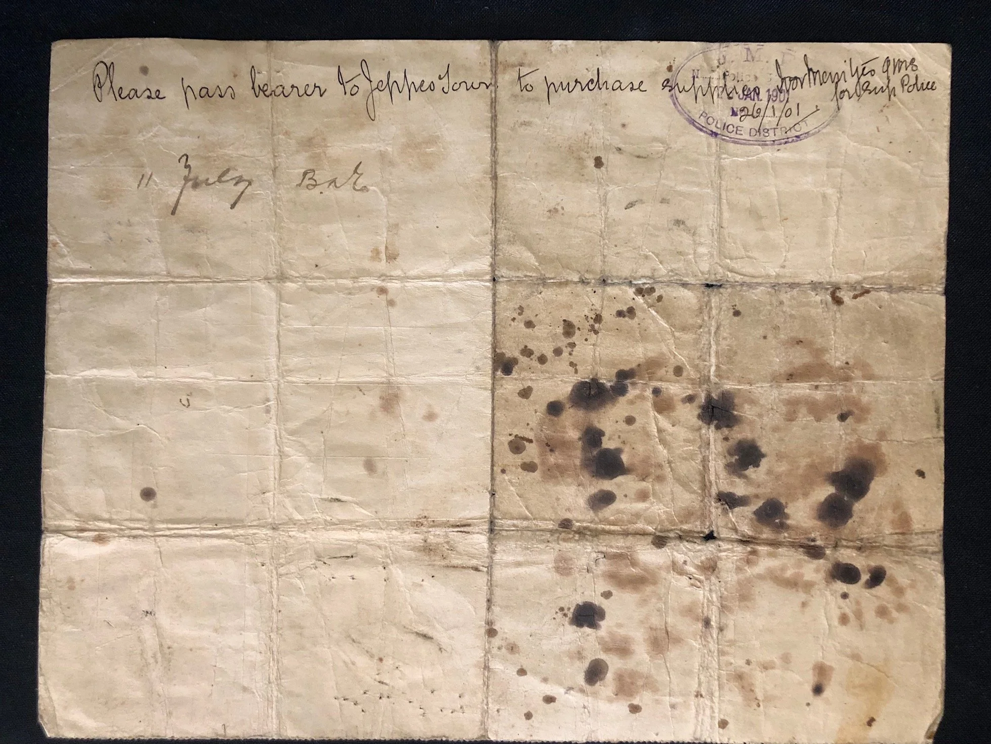 "Permit to Purchase Supplies". British Martial Law, Jan 1901.