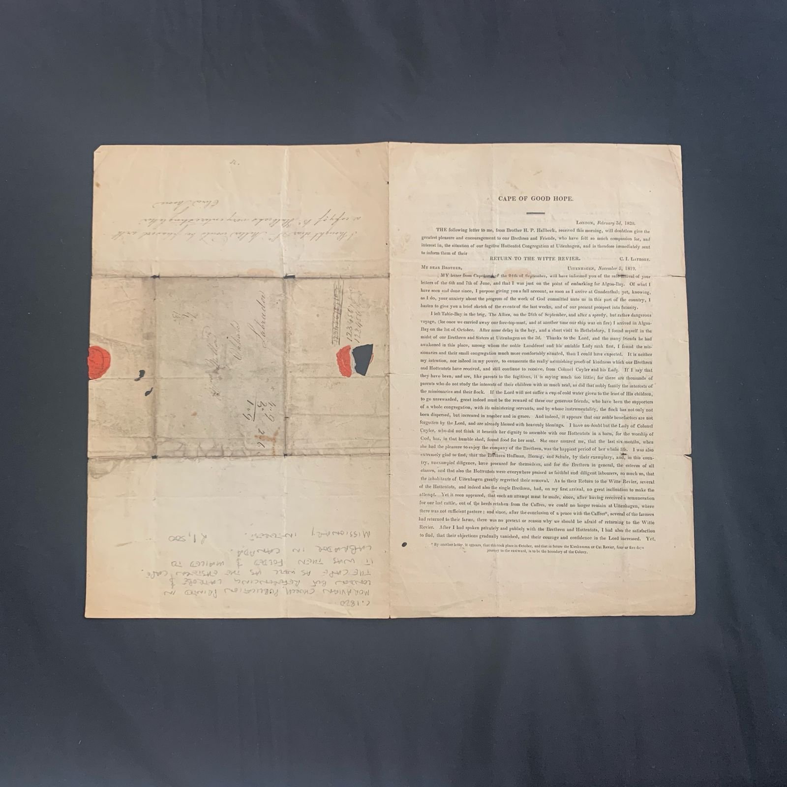 Document: Moravian Church Publication c.1820 R1,500