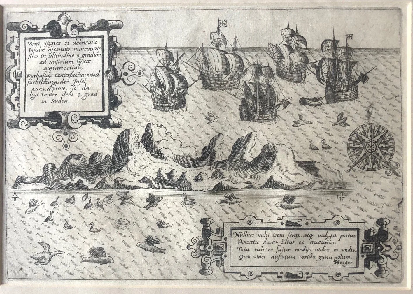 Engraving of Ascension Island, by Jan Huyghen van Linschoten (c.1598)