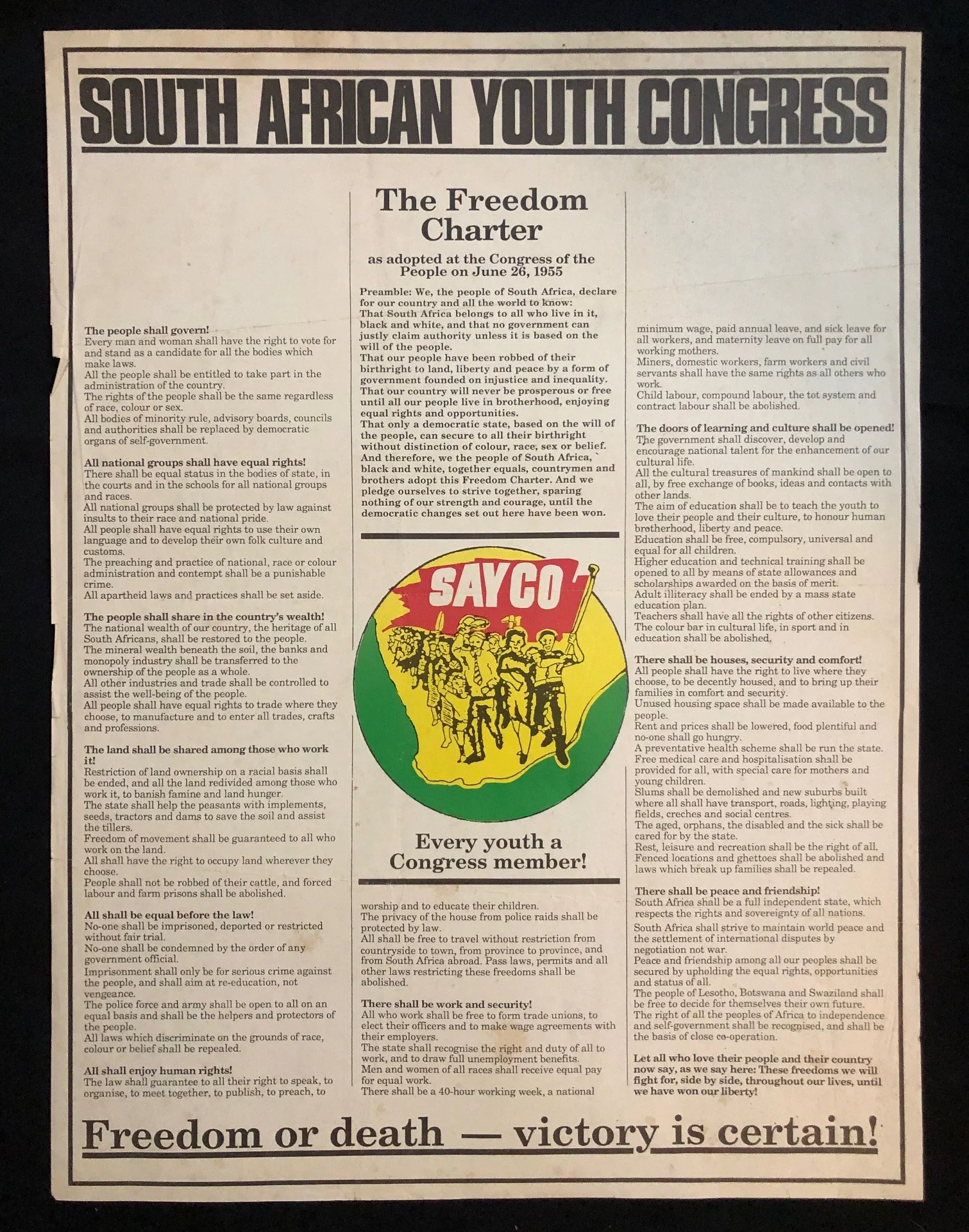 Banned Poster: Freedom Charter Issued by the South African Youth Congress (SAYCO) c.1989