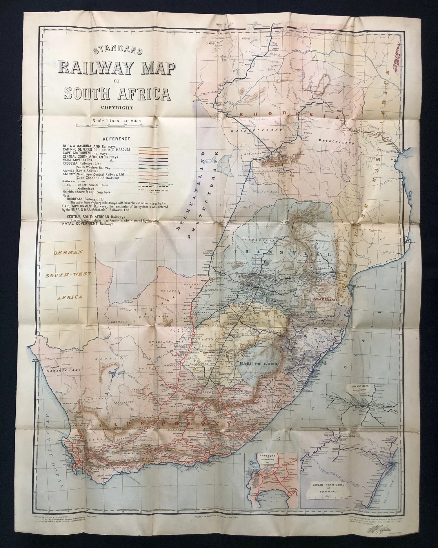Standard Railway Map of South Africa 1907