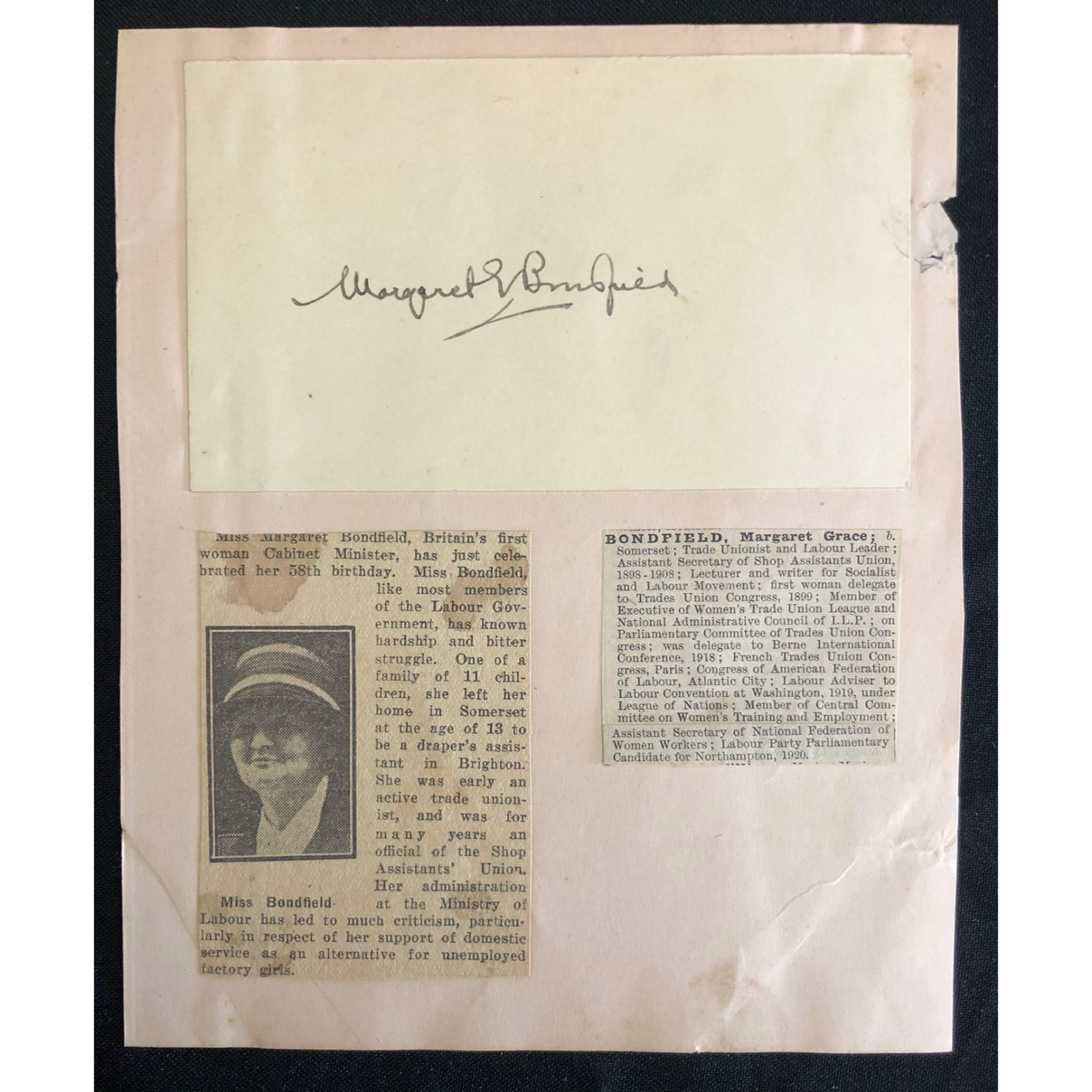 Autograph: British Politician, Margaret Bondfield (c.1931) R1,000