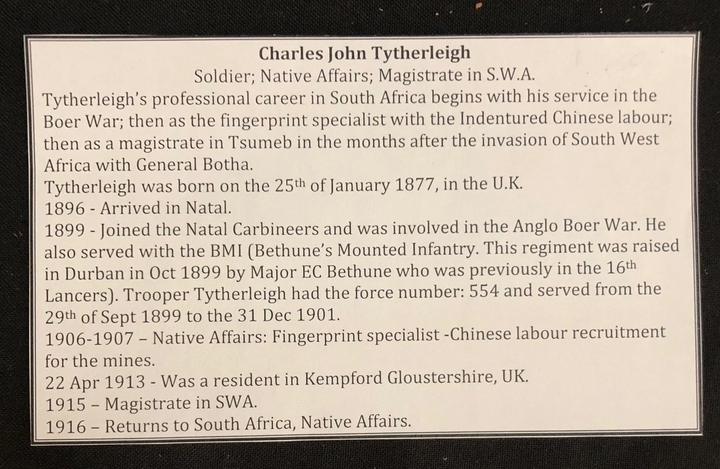 Official commission document appointing Tytherleigh as a Temporary Captain in the Active Citizen Force (1916)
