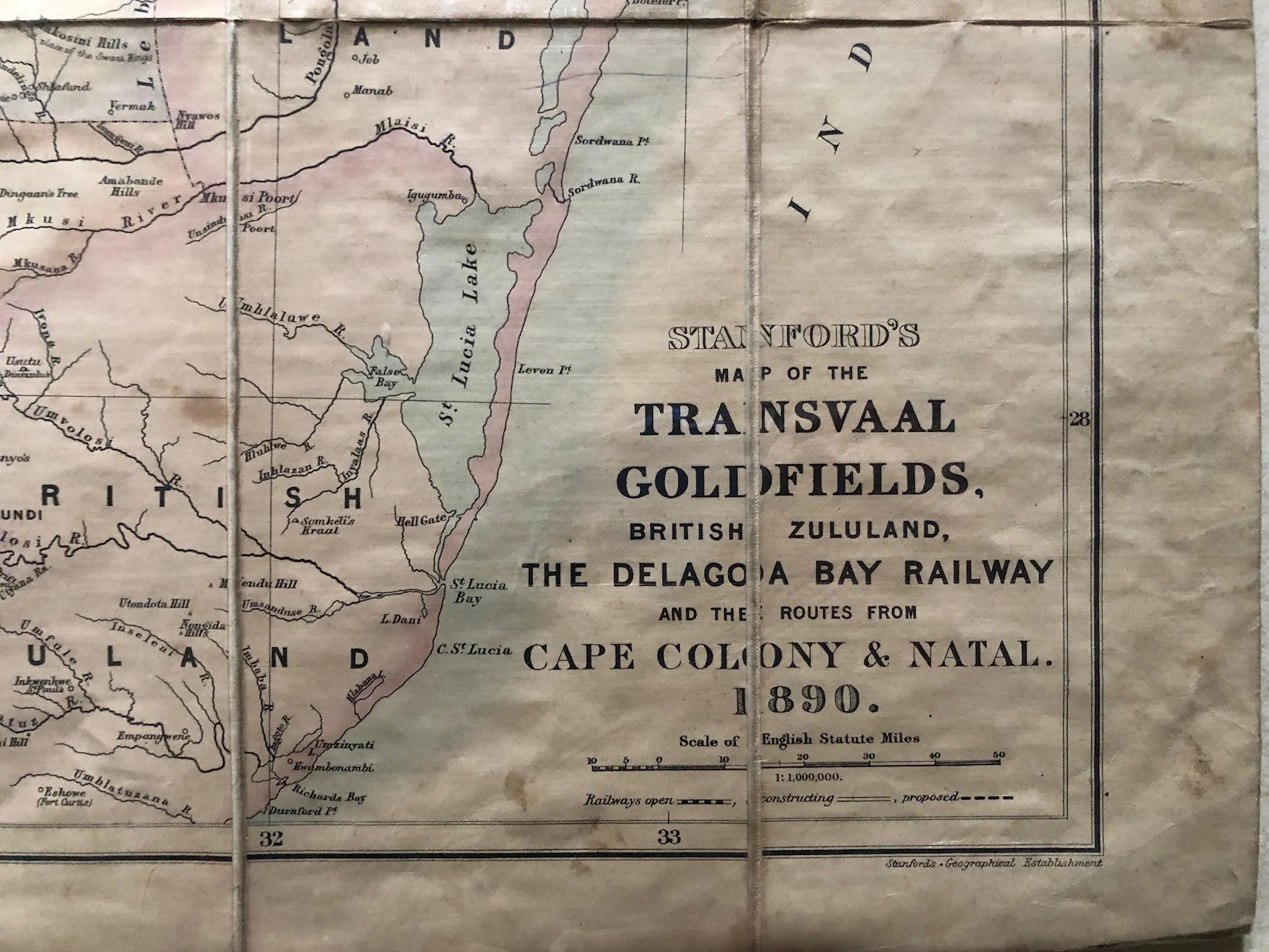 Stanford’s Map of the Transvaal Goldfields, British Zululand, the Delagoa Bay Railway. 1890.