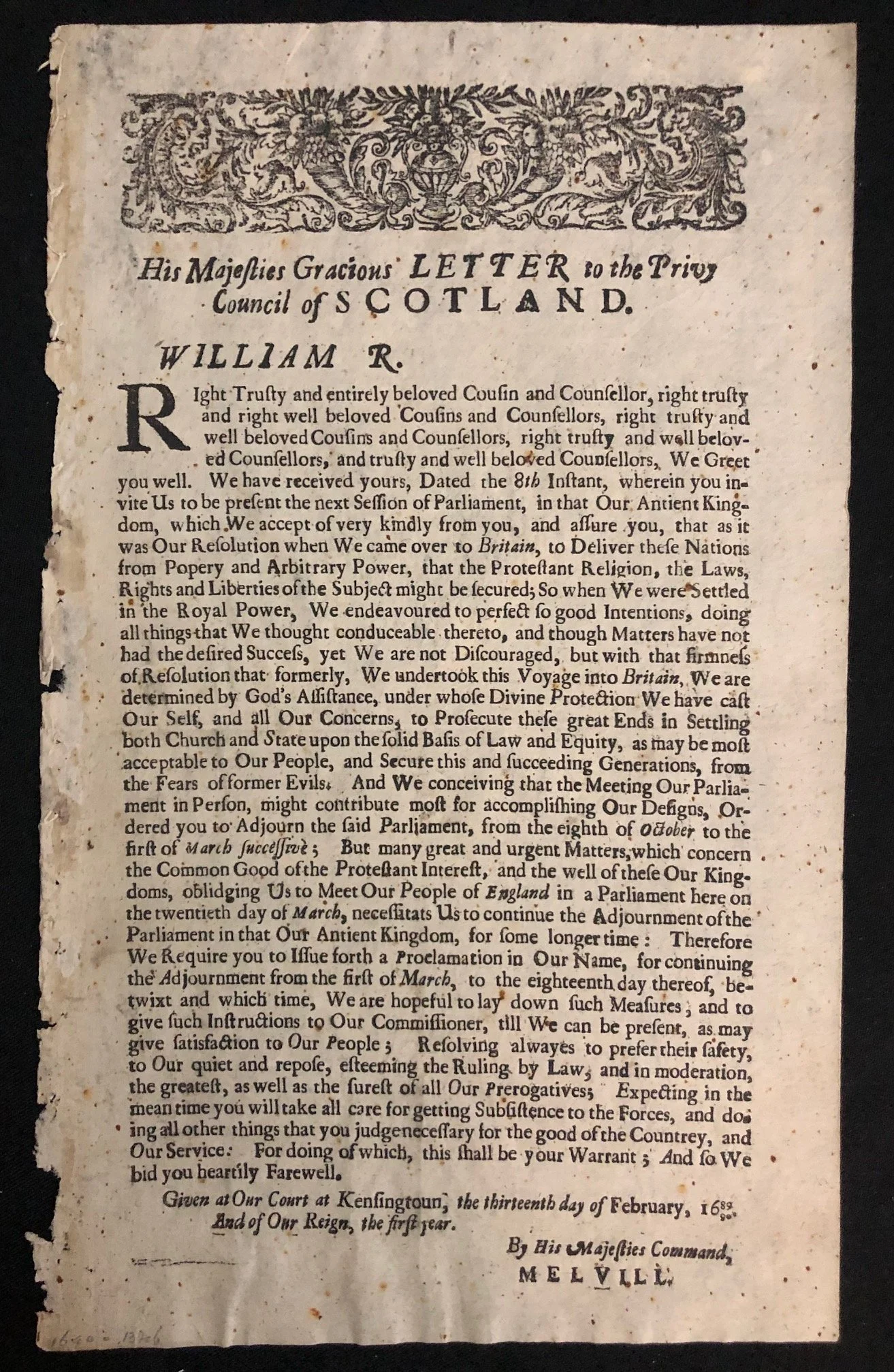 Broadside: King William III (William of Orange) - Scotland (1690)