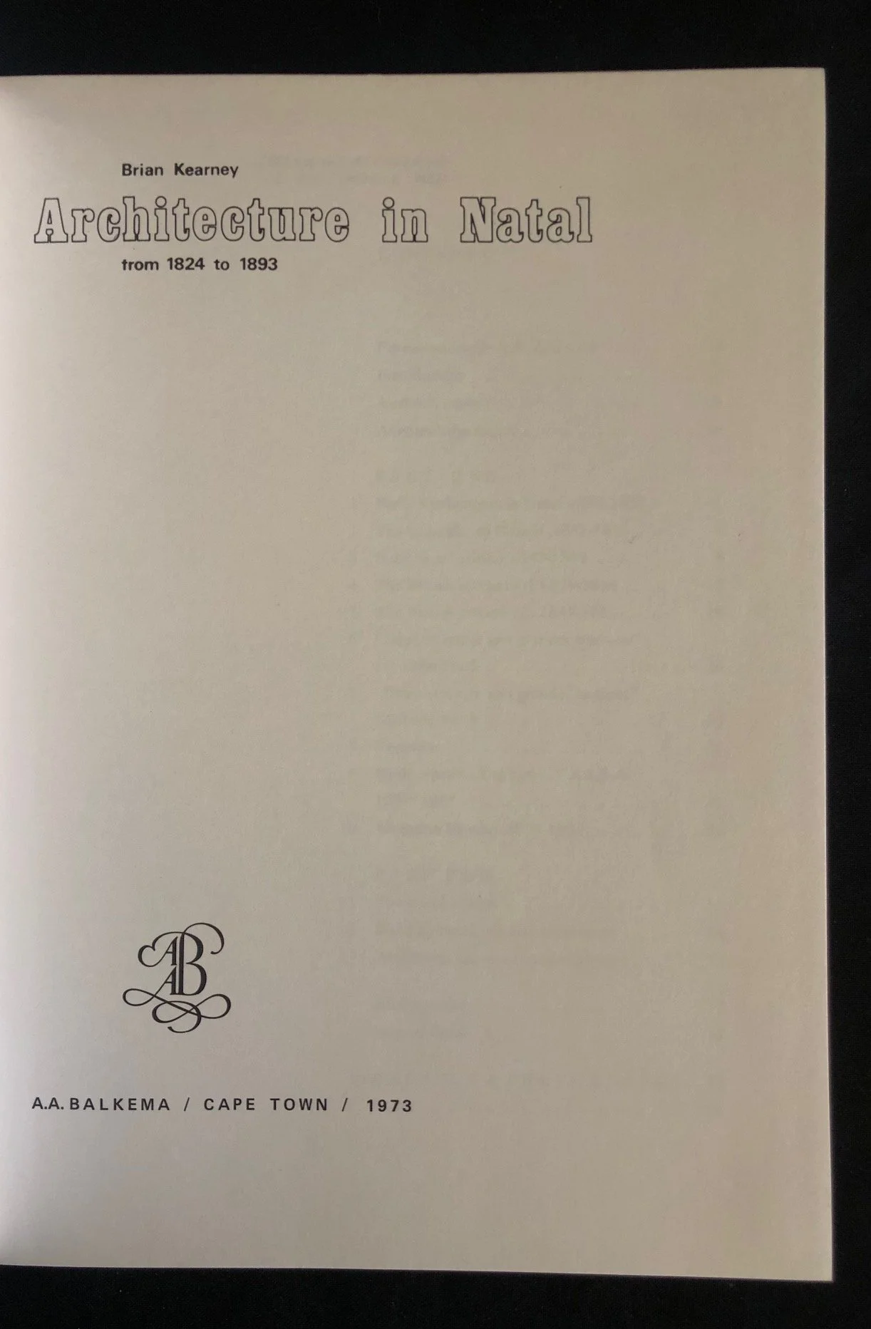 Architecture in Natal from 1824 to 1893 by Brian Kearney (1973)