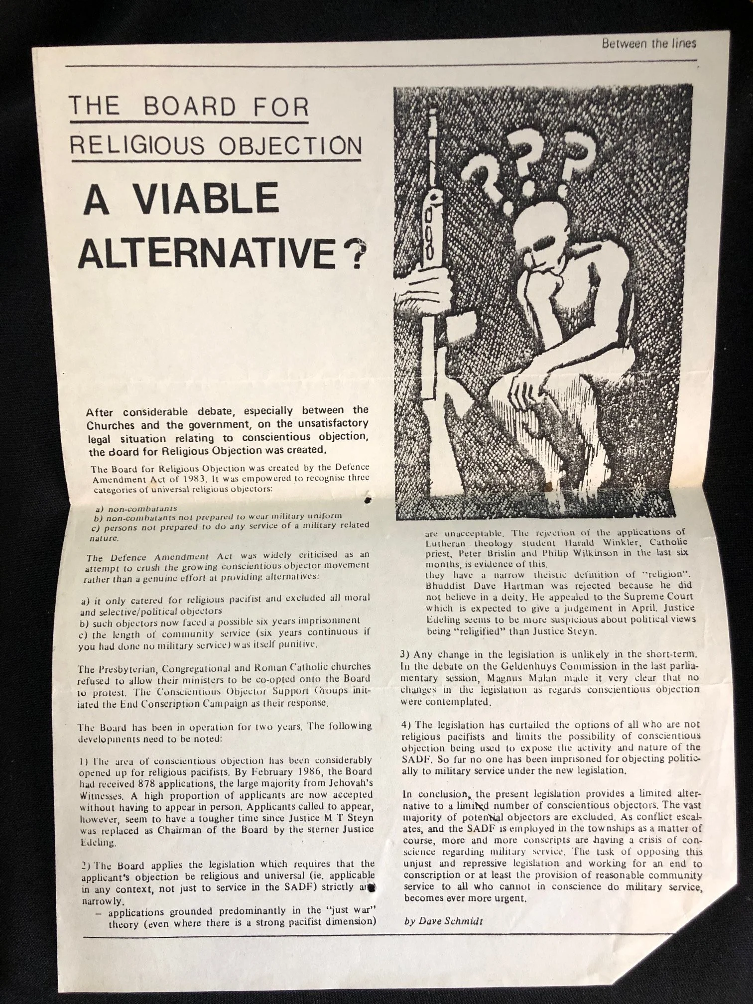 Richard Steele: End Conscription Campaign (ECC) signed letter (1990) R1,250