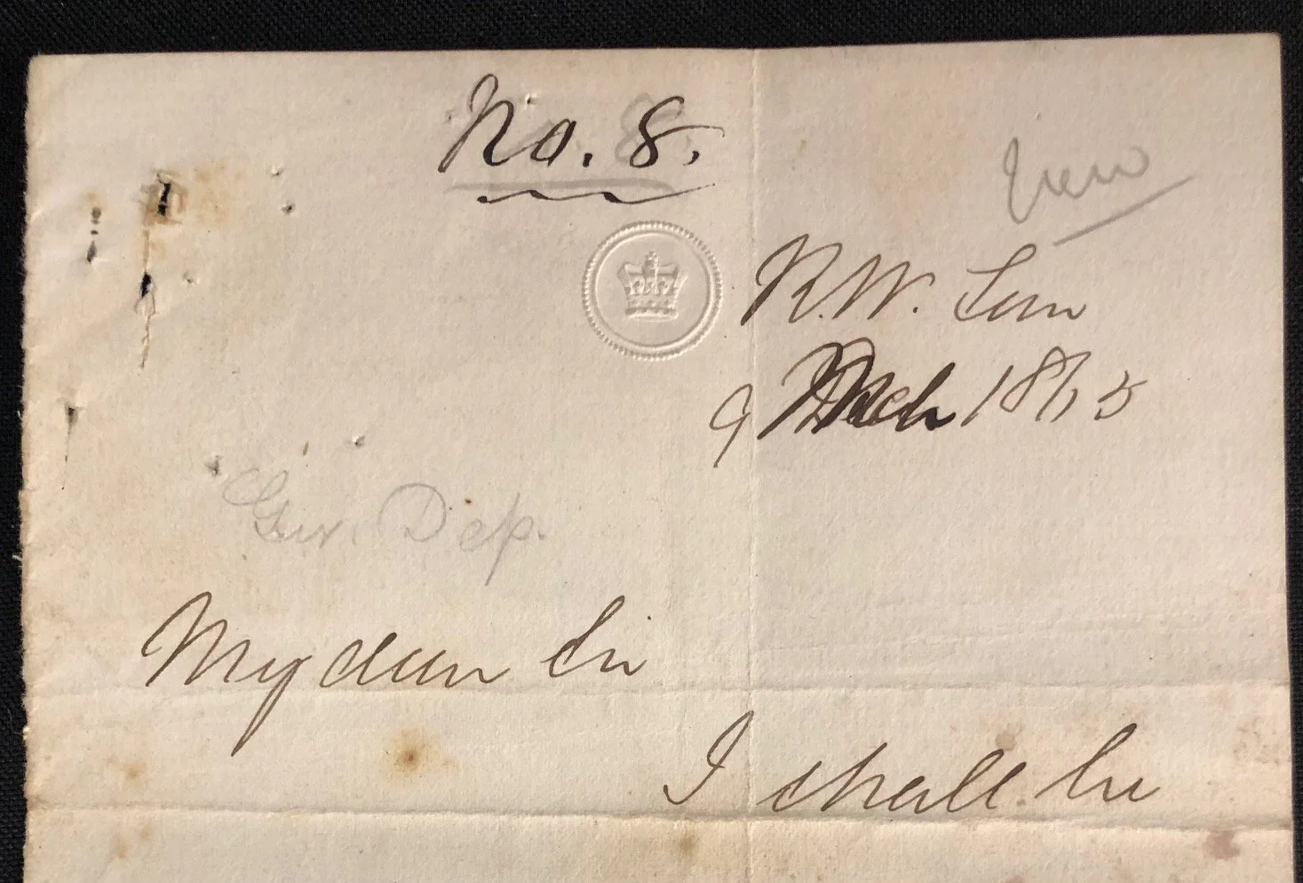 Manuscript letter from Robert Graham to Henry Francis Fynn jnr. 1865
