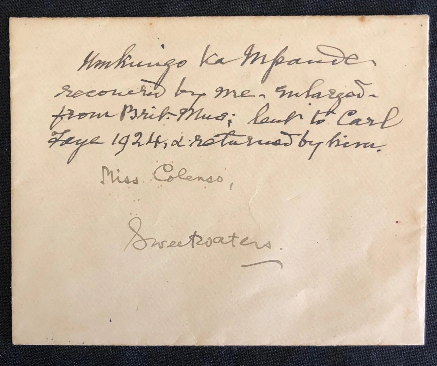 Harriette Colenso to Carl Faye: The Scholar of the "Native Affairs" Department (c.1924)