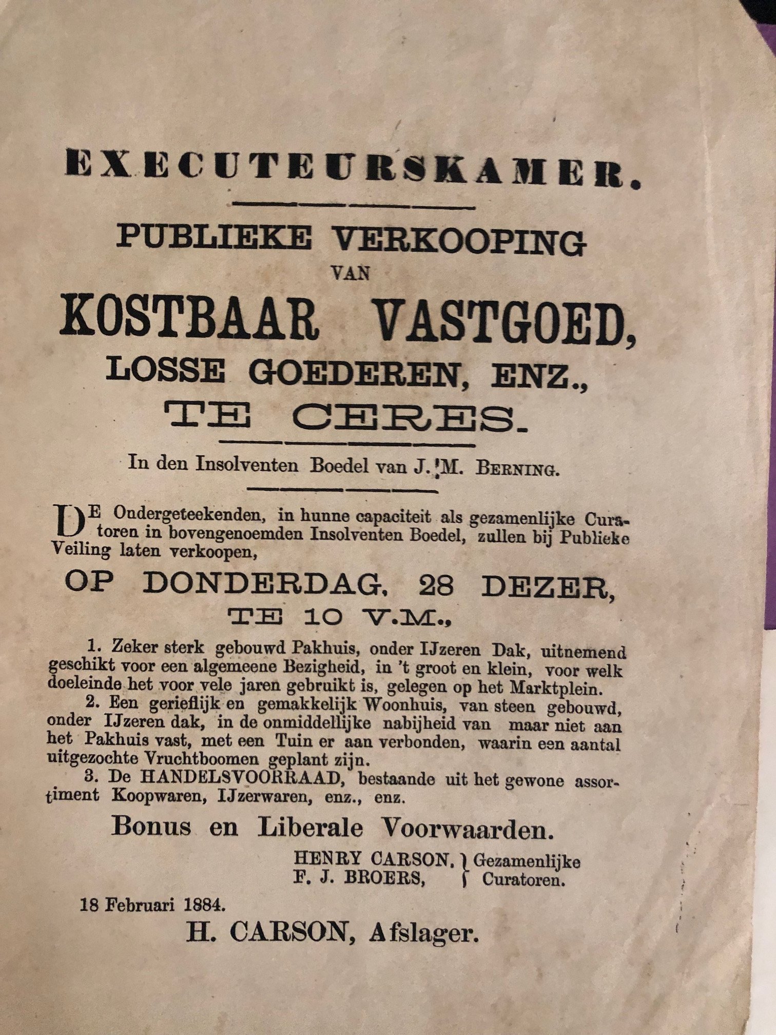 Western Cape Auctioneers Broadsides c.1880’s
