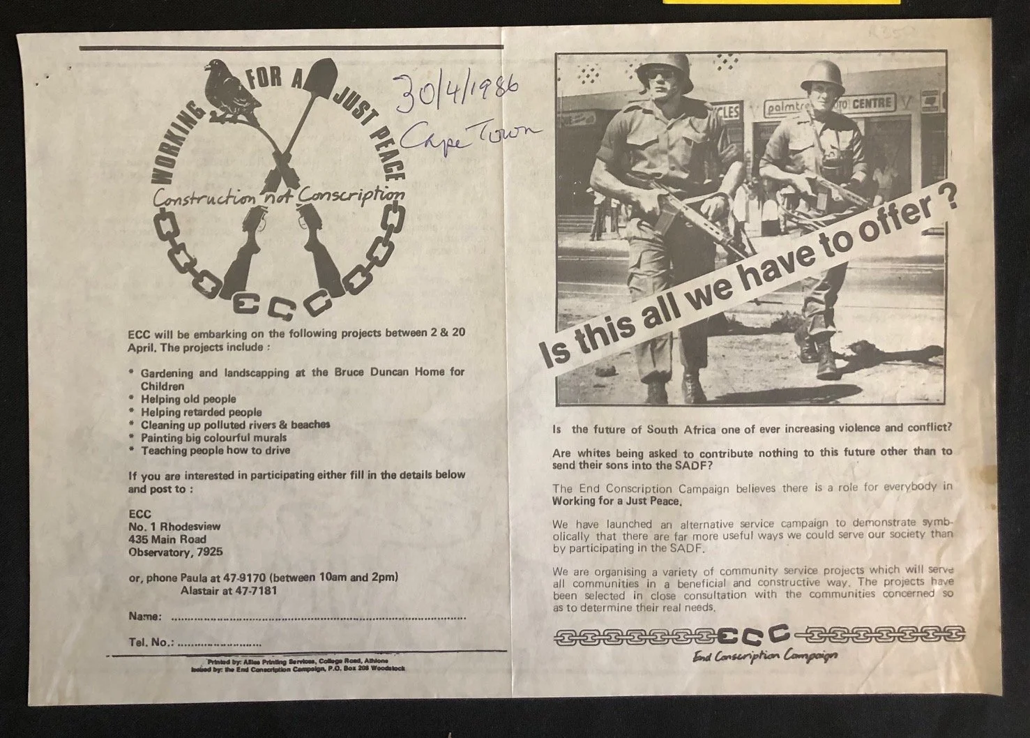 Ephemera Relating to The End Conscription Campaign c.1985 (4)