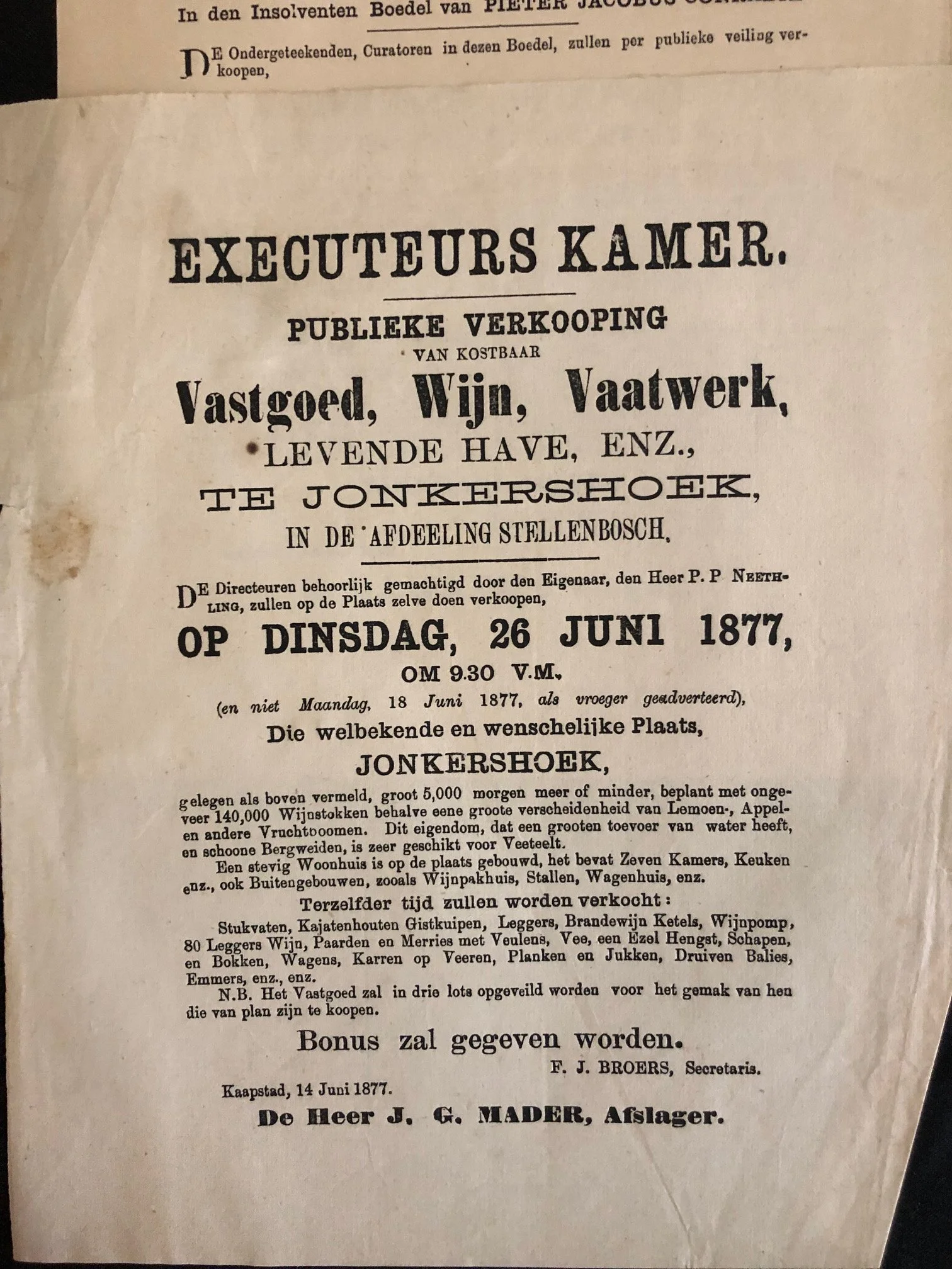 Western Cape Auctioneers Broadsides c.1880’s
