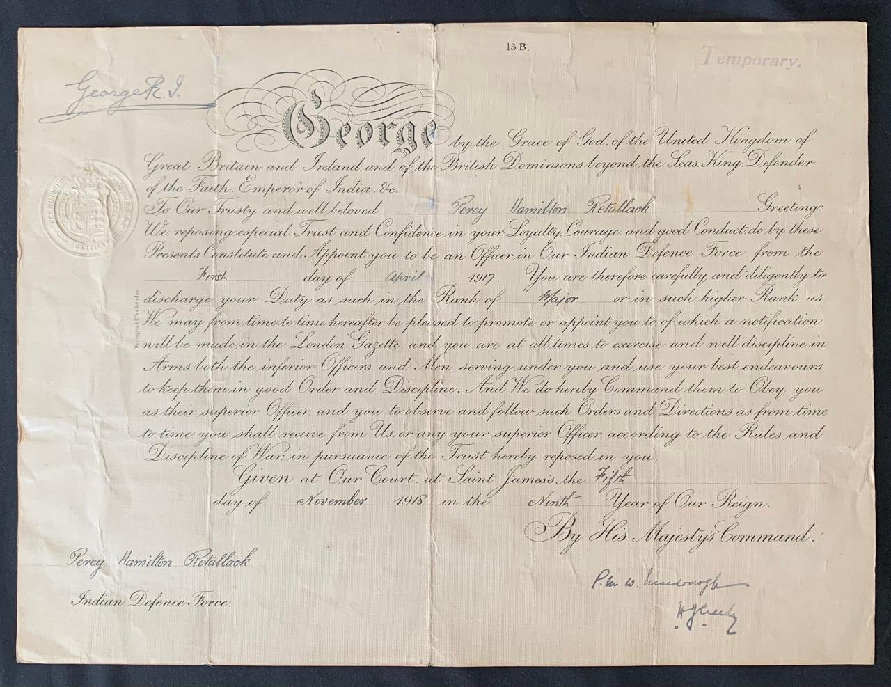 King George V Deed of Commission 1917