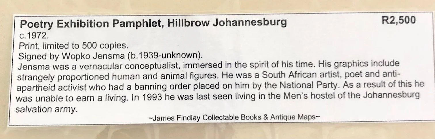 Poetry Exhibition Pamphlet Hillbrow Johannesburg signed by Wopko Jensma 4.jpg