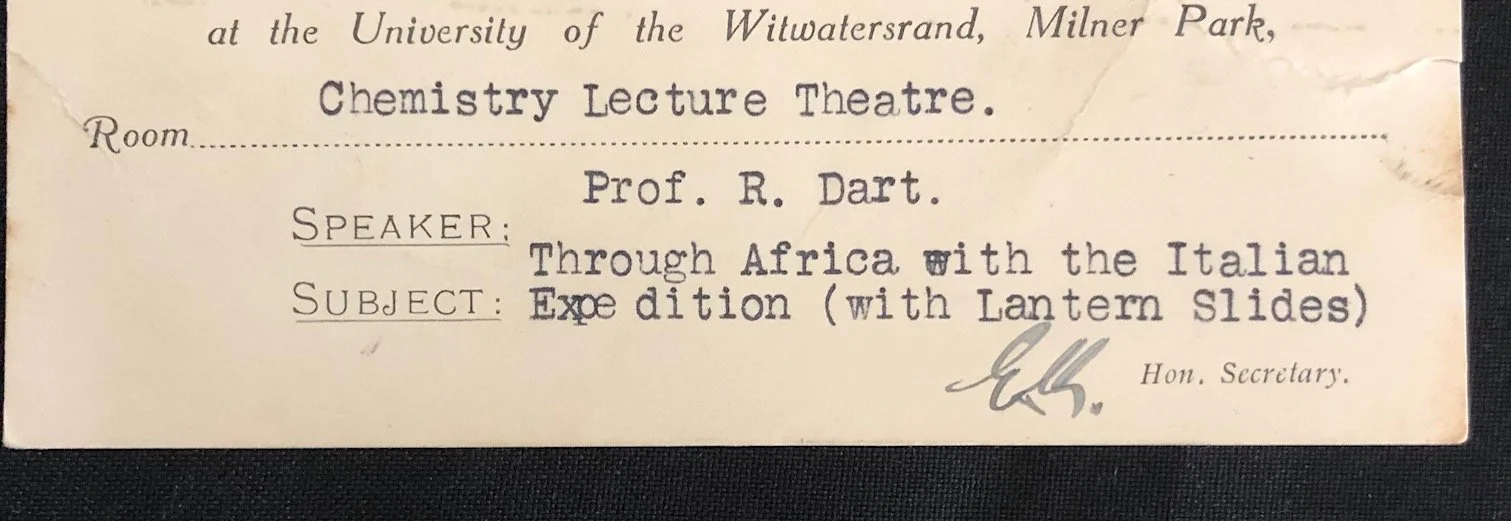 Invitation to attend a Raymond Dart Lecture from the Bantu Studies Society, Wits (1932)