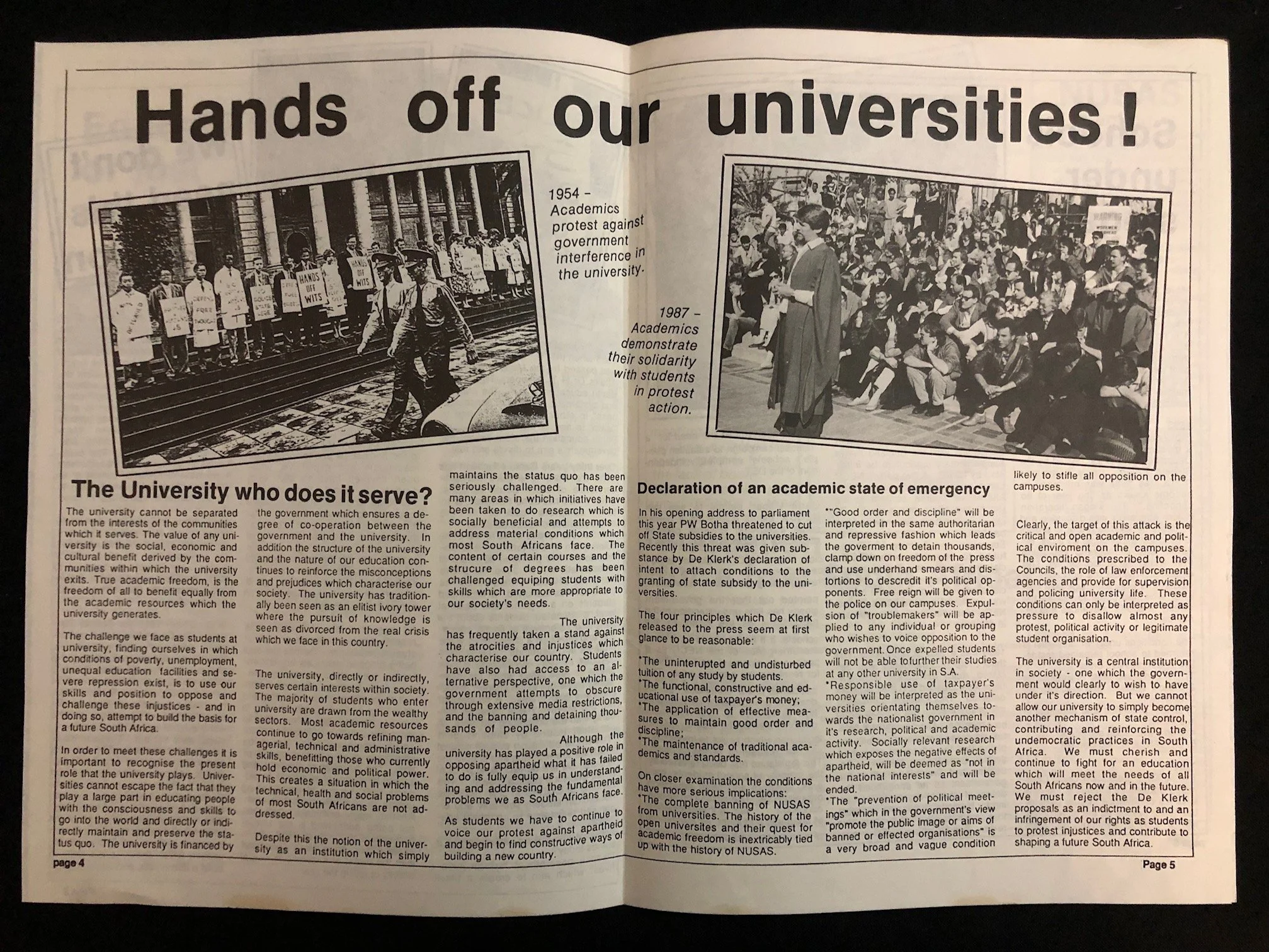 Anti-apartheid student ephemera issued by the National Union of South African Students c.1987