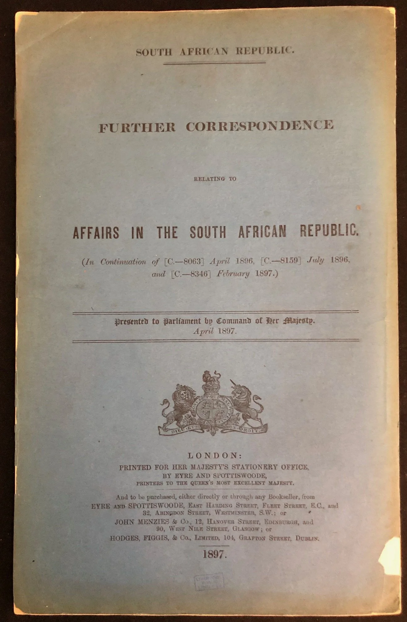 Blue Book: Jameson Raid December 1895–January 1896 (1897) 