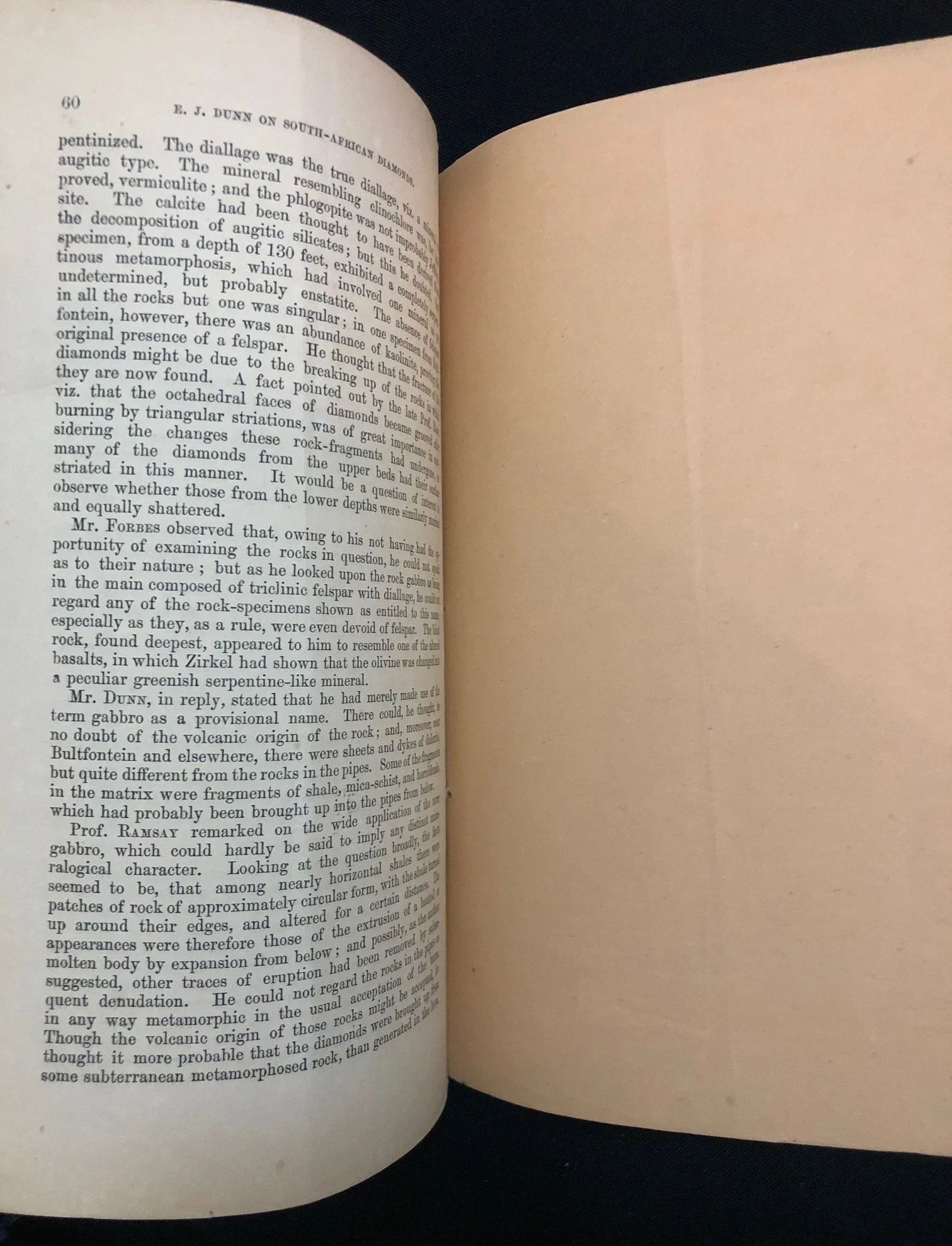 Edward John Dunn’s paper, On the Mode of Occurrence of Diamonds in South Africa, Inscribed (1874)