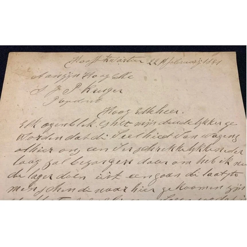 Letter from General Joubert to President Kruger 1881 R25,000