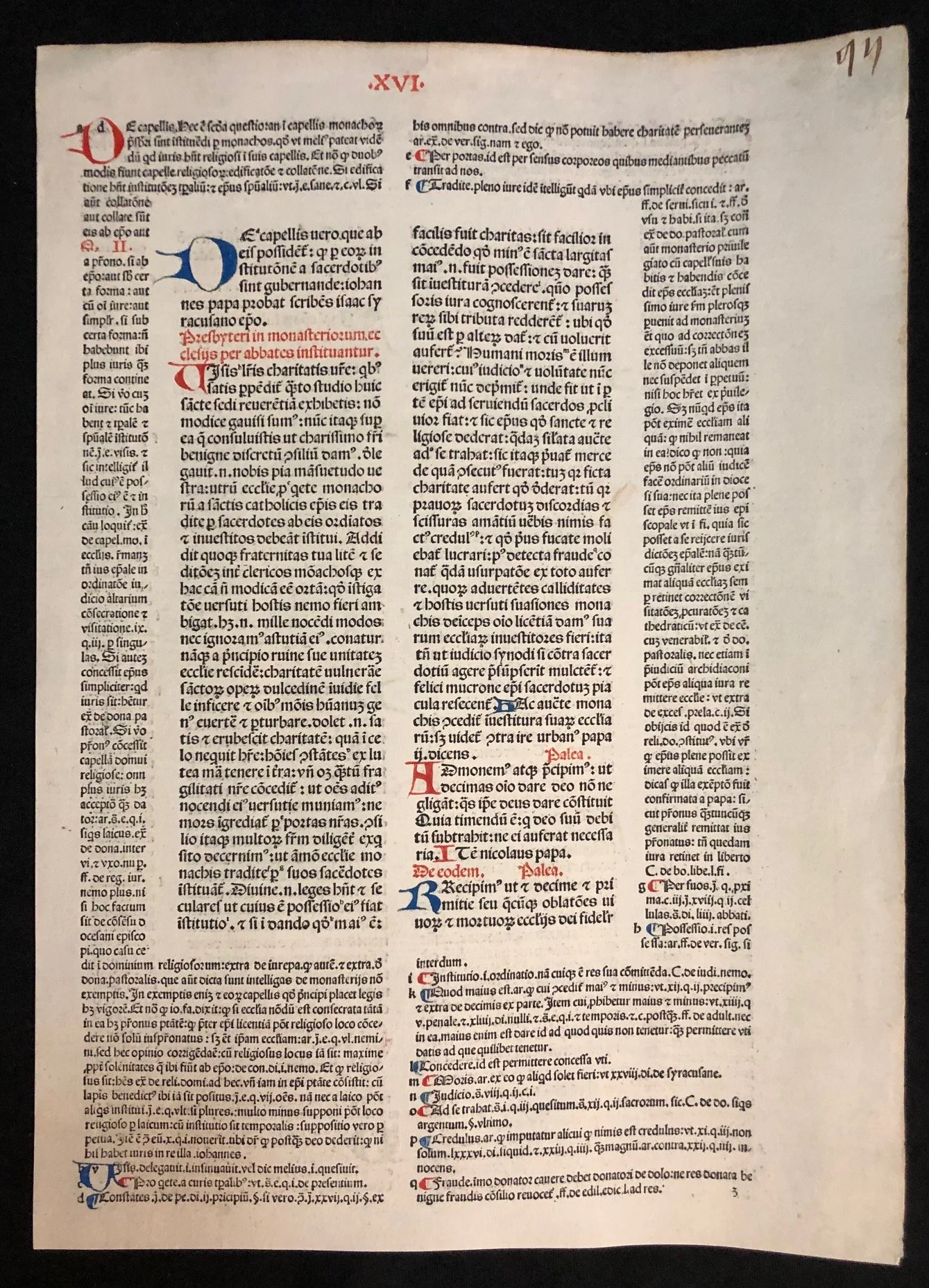 A leaf from the Corpus Luris Canonici, (c.1490 Incunabula)