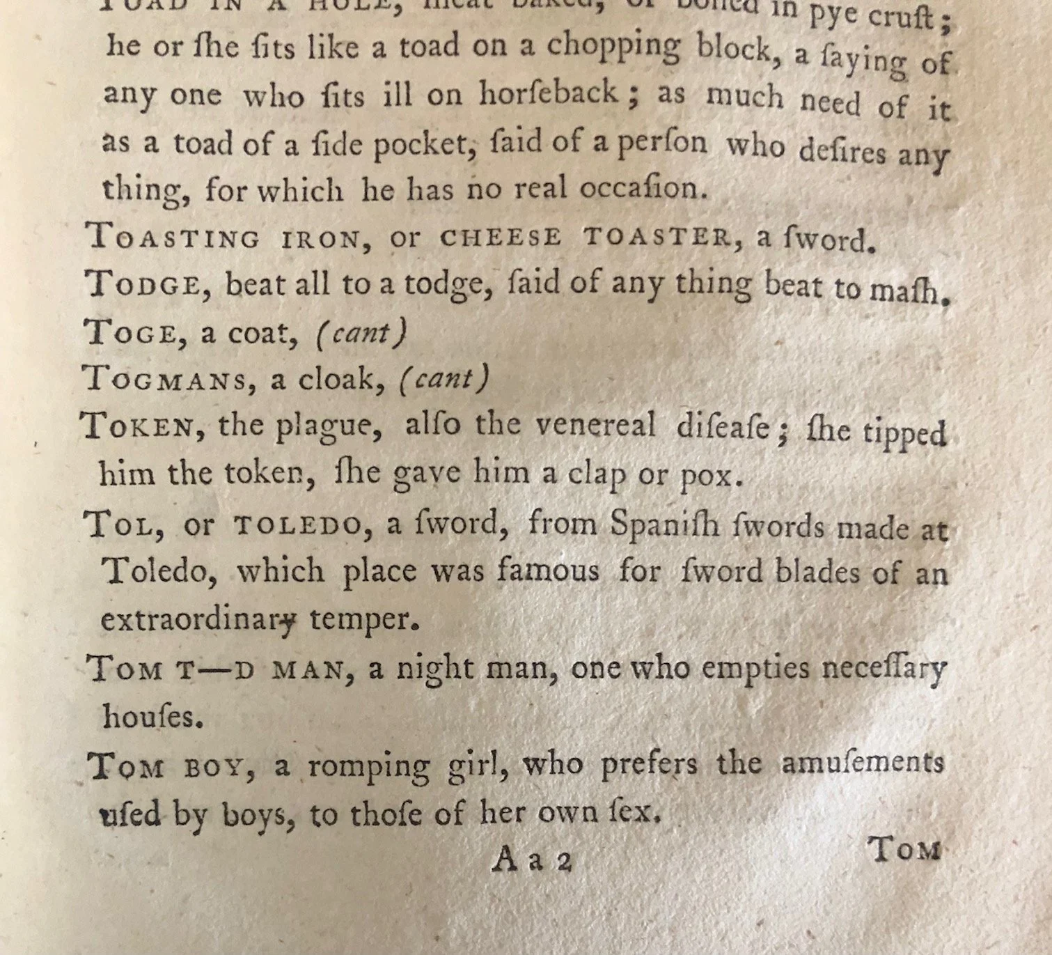 Francis Grose’s A Classical Dictionary of the Vulgar Tongue, published in 1785