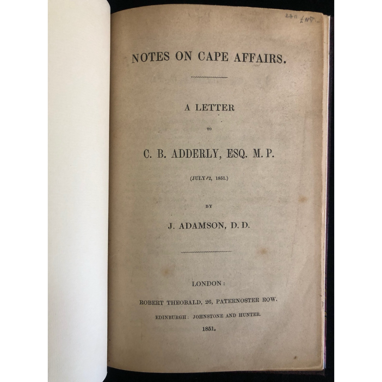 Notes on Cape Affairs Anti-Convict Resistance (1851) R1,500