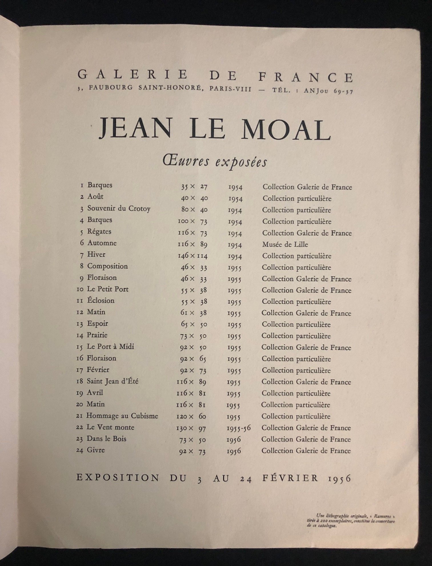 Abstract Lithograph by Jean Le Moal (1956)