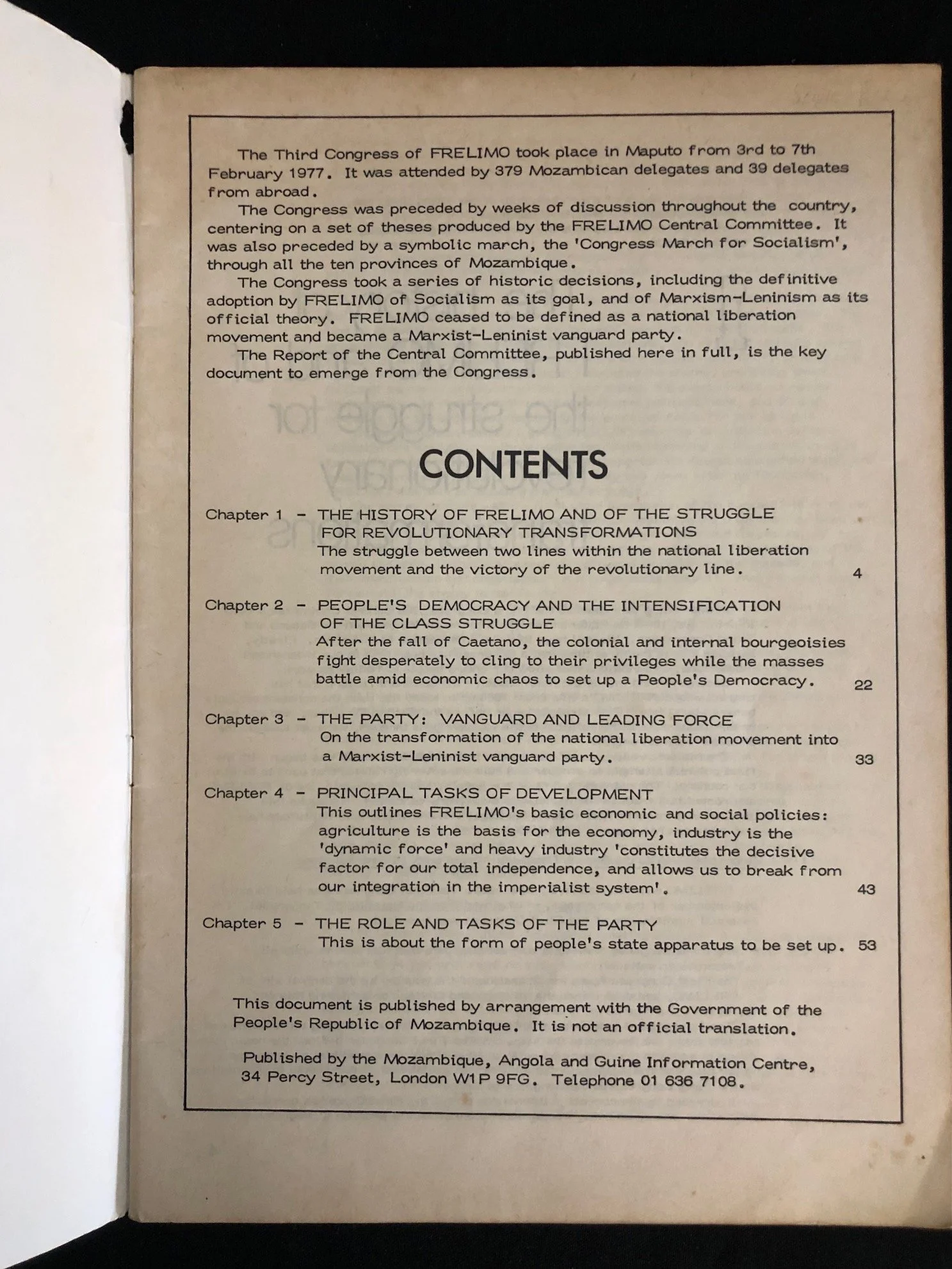 FRELIMO Report: Mozambique officially transformed into a Marxist-Leninist state (1977)