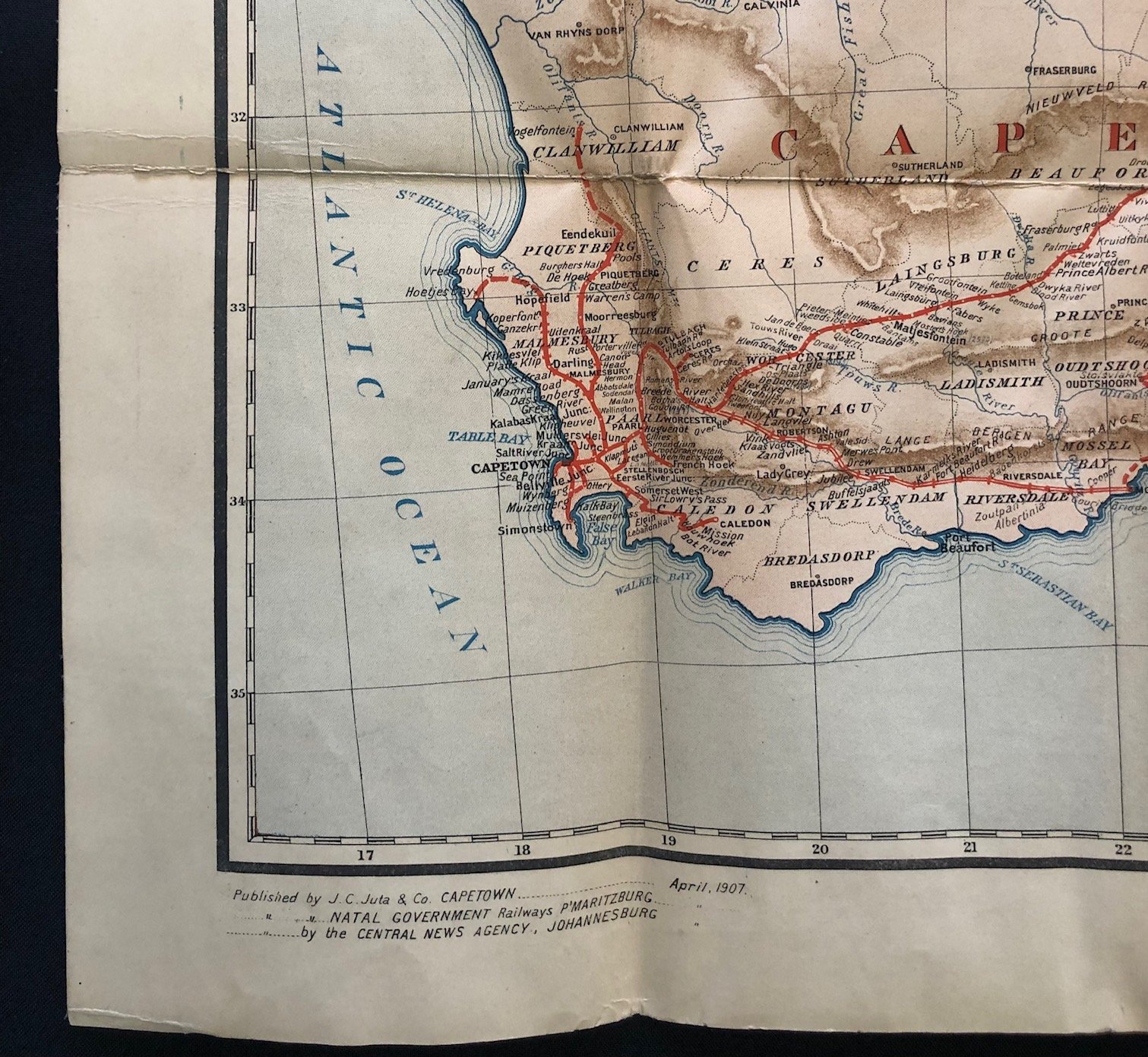 Standard Railway Map of South Africa 1907
