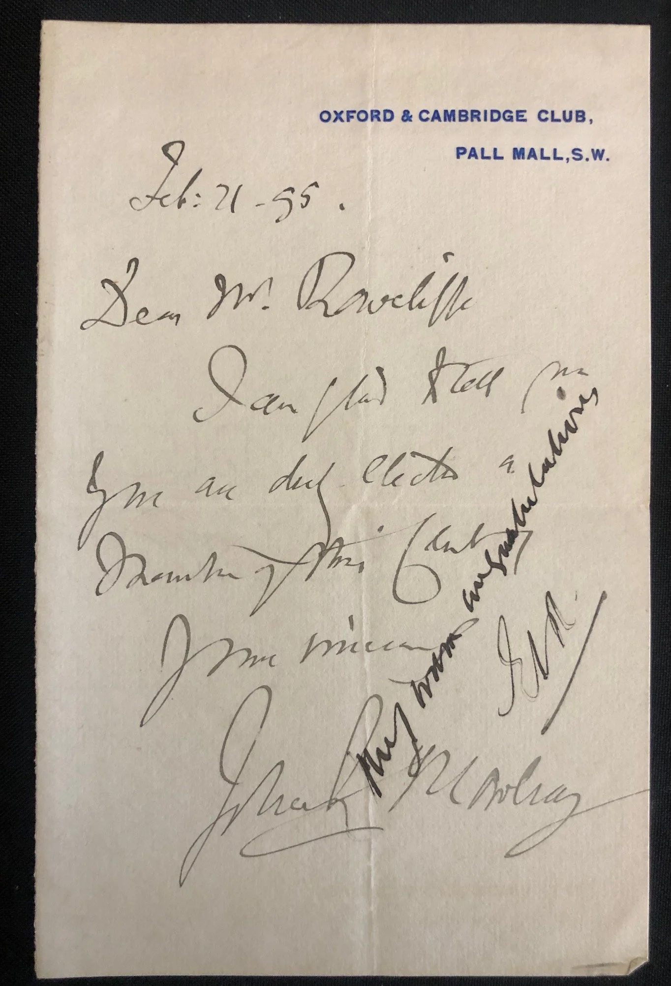 Letter of Acceptance to The Oxford & Cambridge Club on Pall Mall (1935)