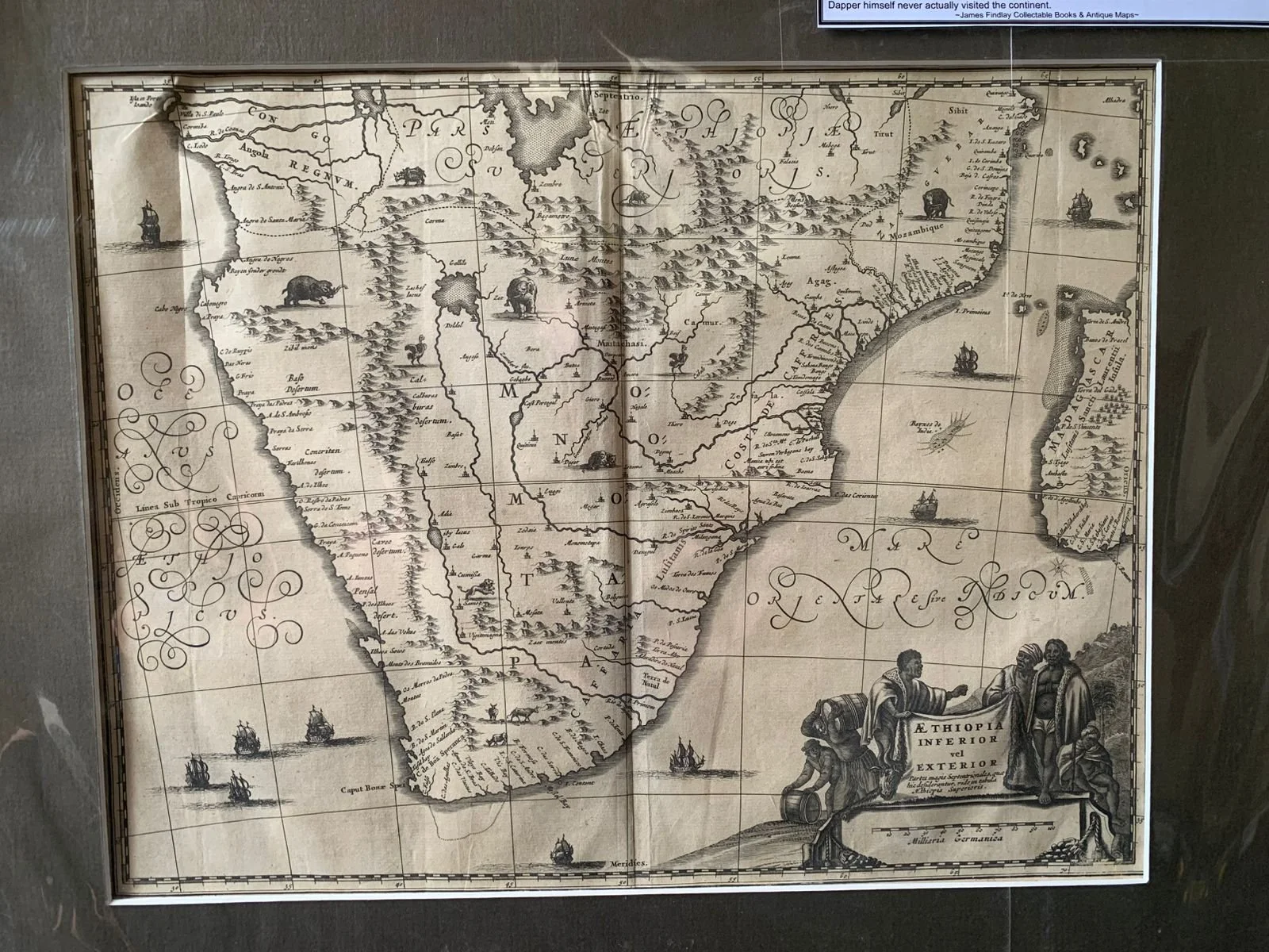 Original copperplate engraving of Lower and Exterior Ethiopia by Olfert Dapper printed in 1670
