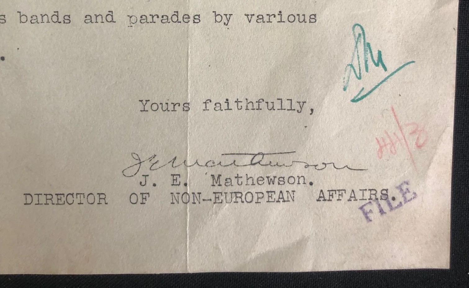 Signature of the Director of non-European Affairs on an Invitation to the official opening of the Daveyton Bantu Township - Apartheid Related (1955)