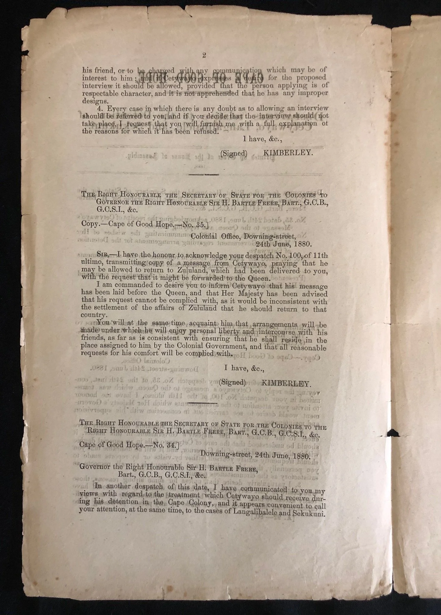 The Detention of Cetywayo, Langalibalele and Sekukuni (1880)