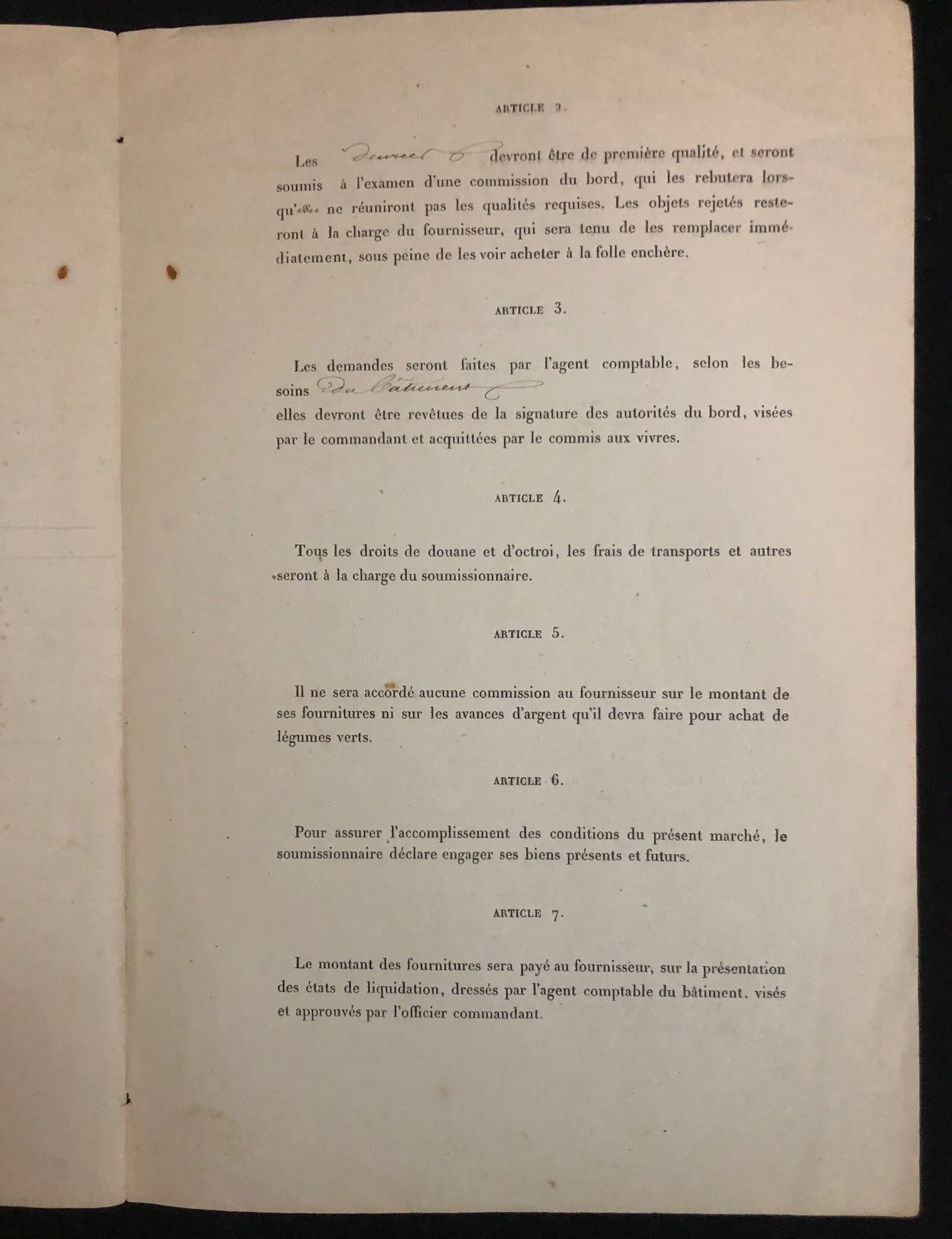 French Maritime Rewittling Contract - Cape Town (1850)