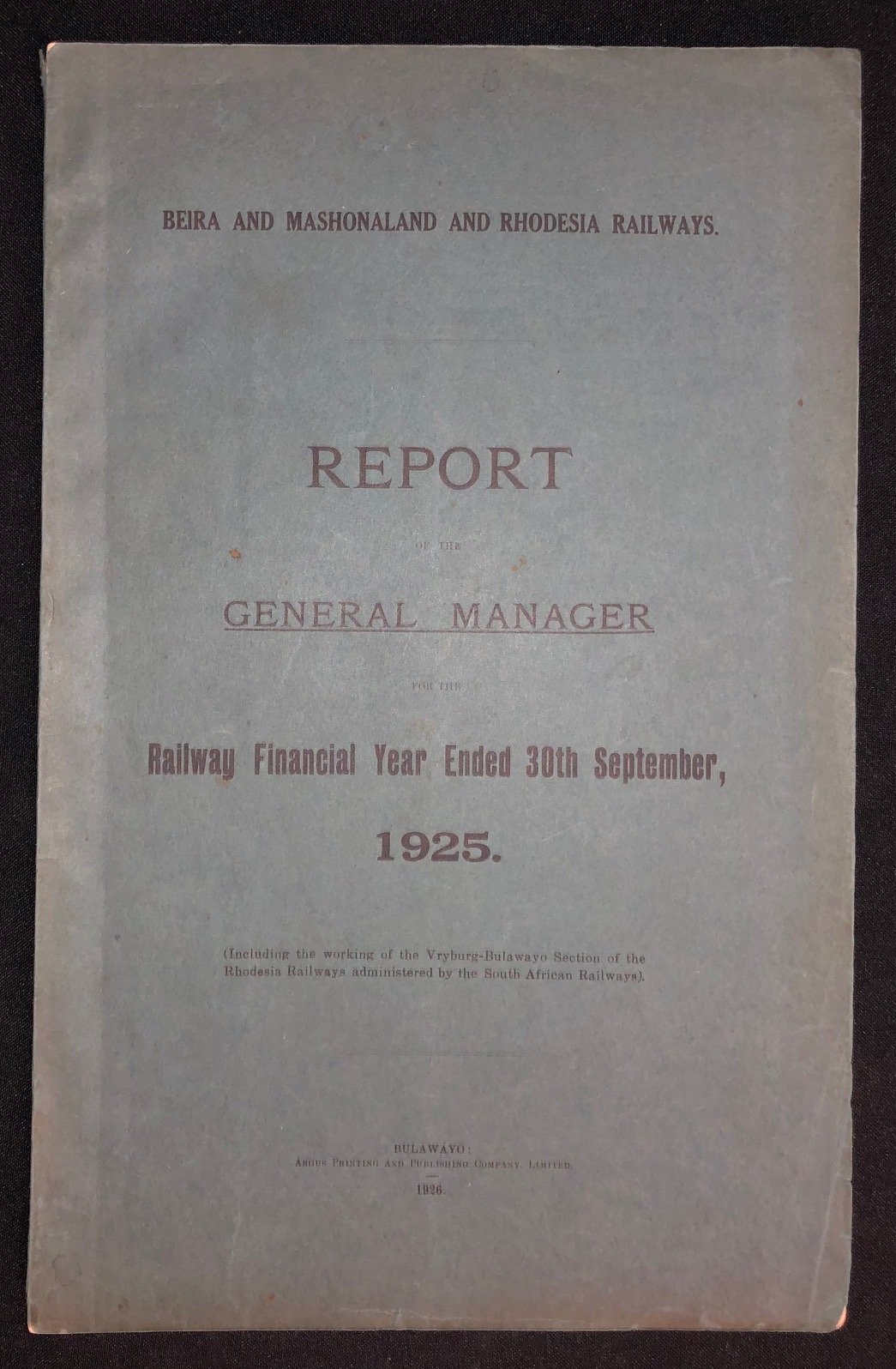 The Report of the Railway - Beira, Mashonaland and Rhodesia, large foldout map (1926)